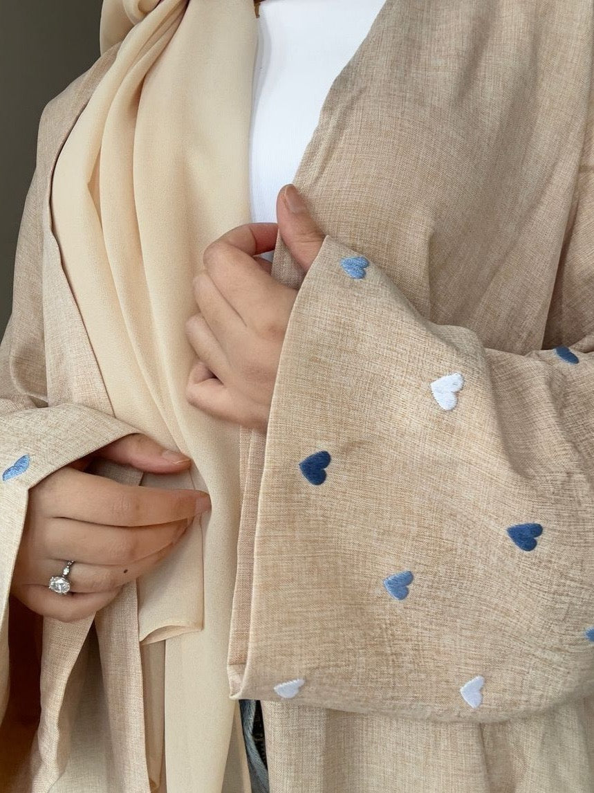 Amoura Heart Embroidered Open Abaya | Textured