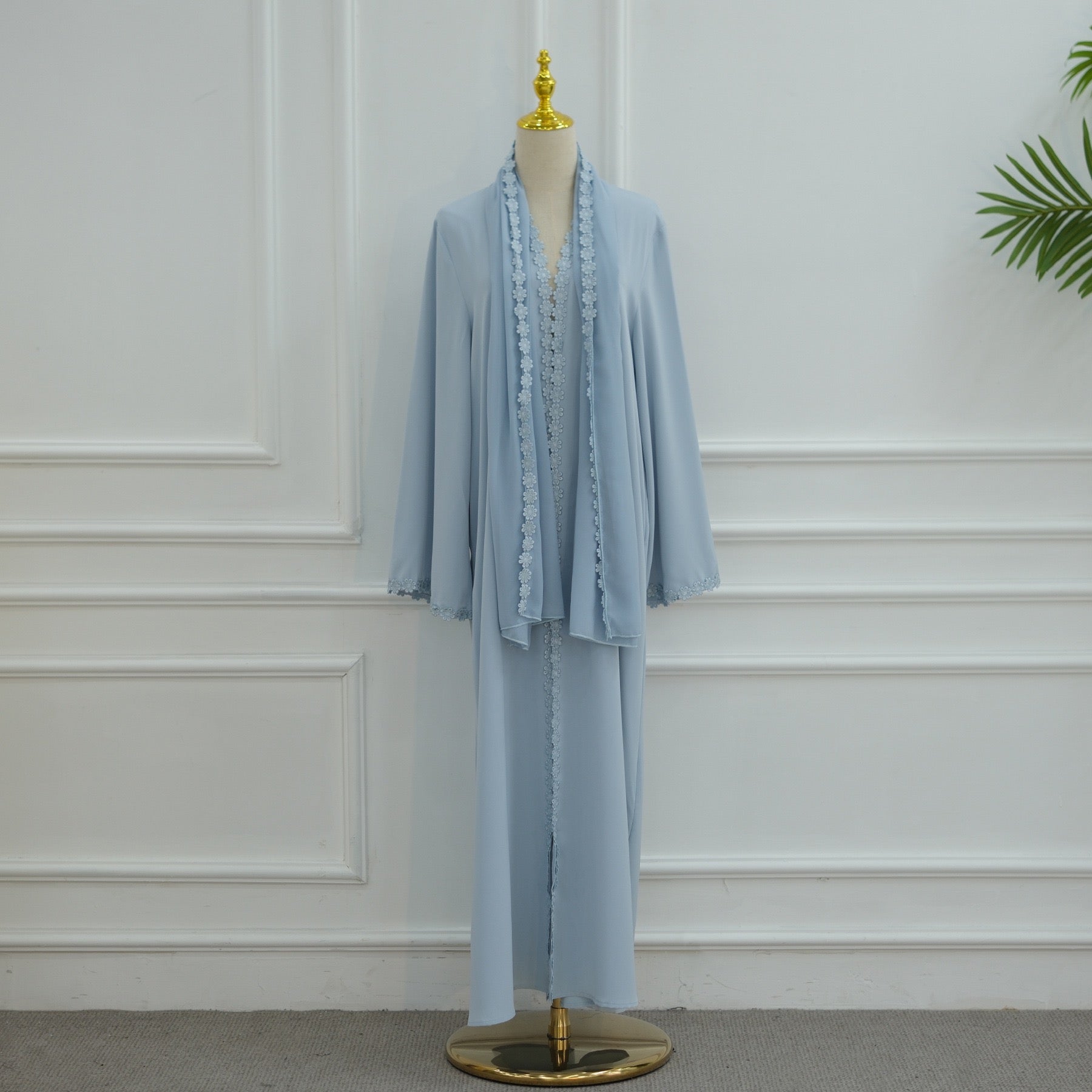 Daisy Lace Open Abaya Set | Hijab Included