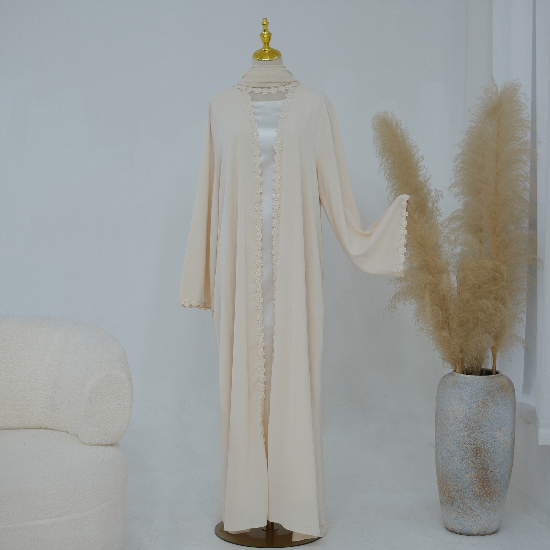 Daisy Lace Open Abaya Set | Hijab Included