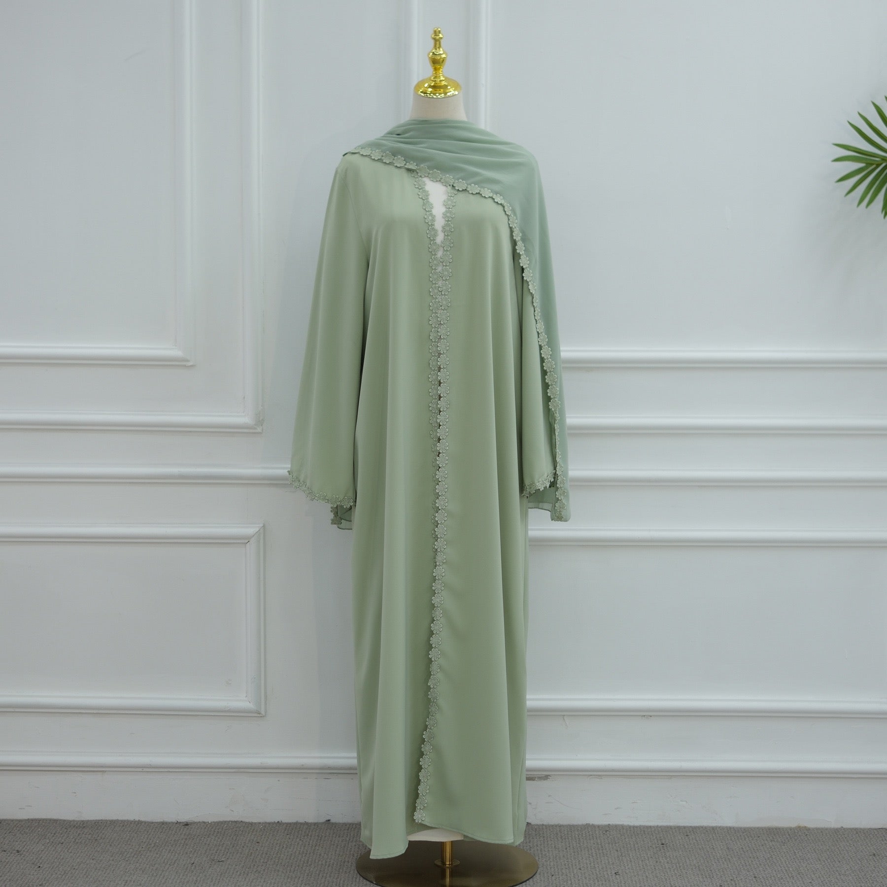 Daisy Lace Open Abaya Set | Hijab Included