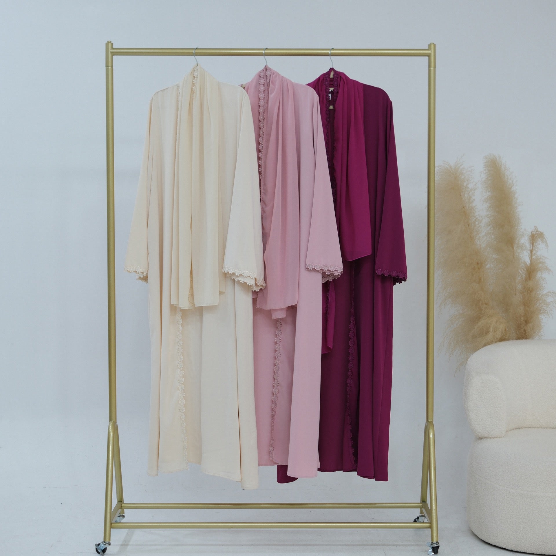 Daisy Lace Open Abaya Set | Hijab Included