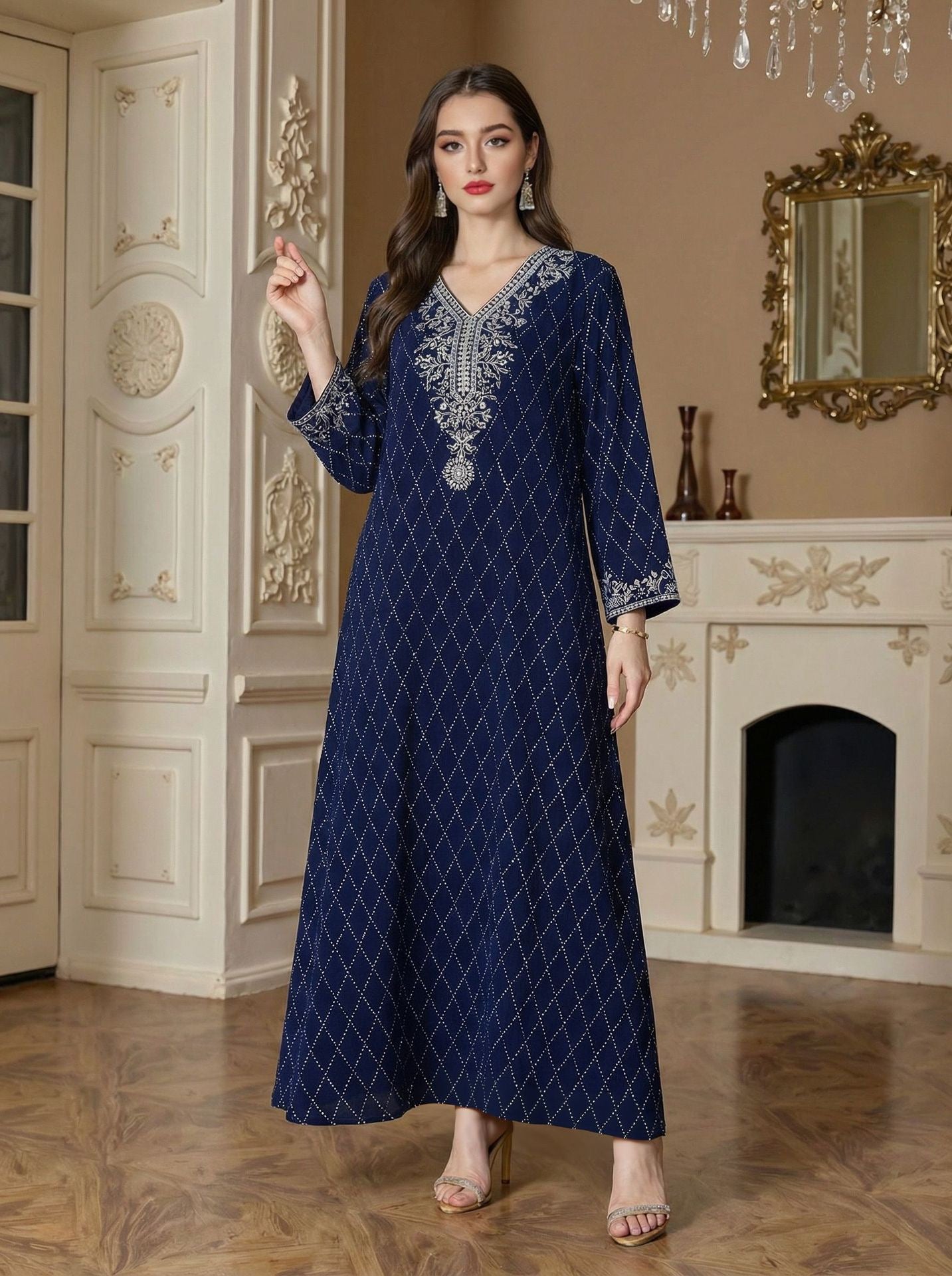 Celeste Beaded Abaya | Embellished V-Neck