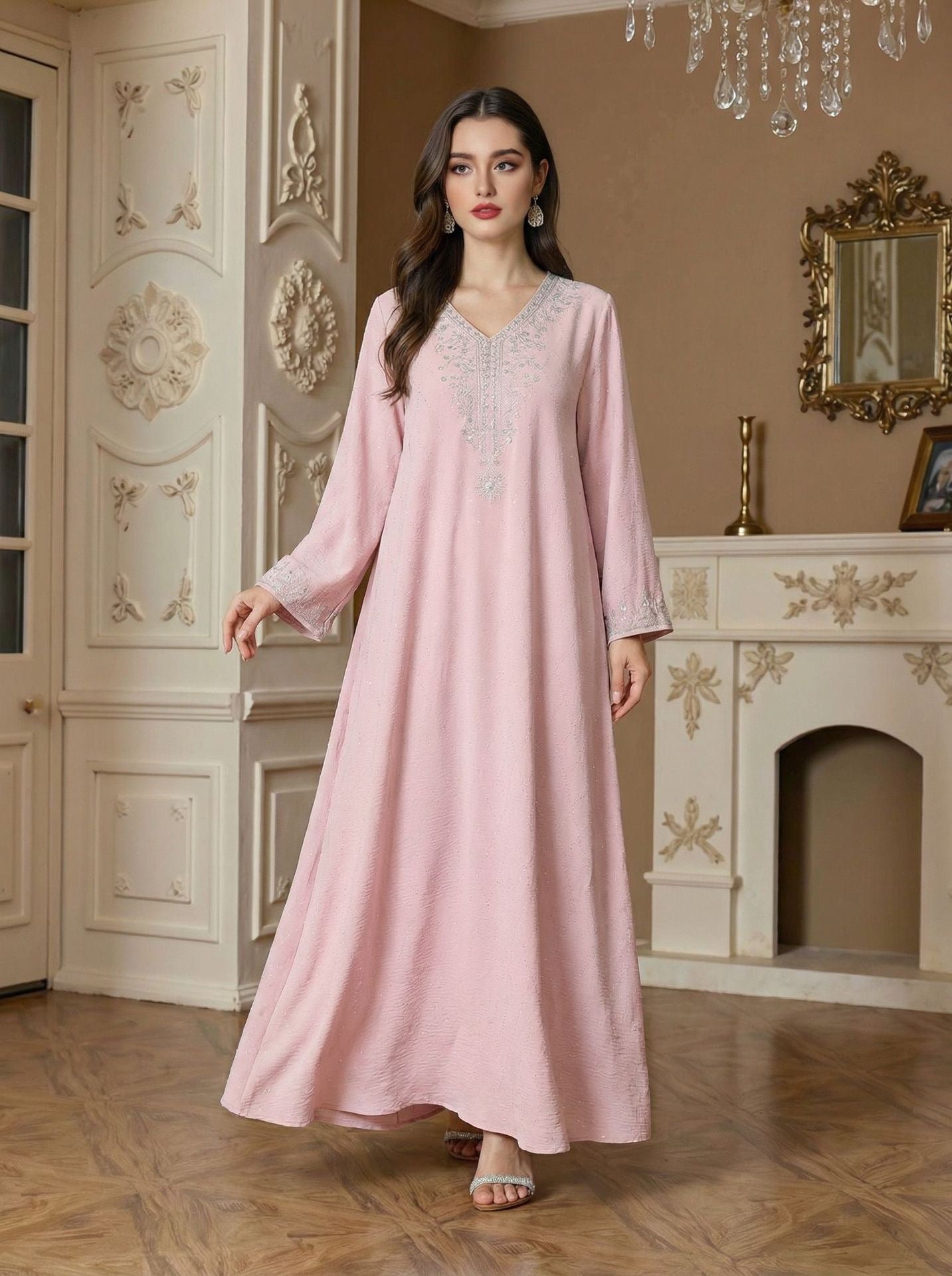 Celeste Beaded Abaya | Embellished V-Neck