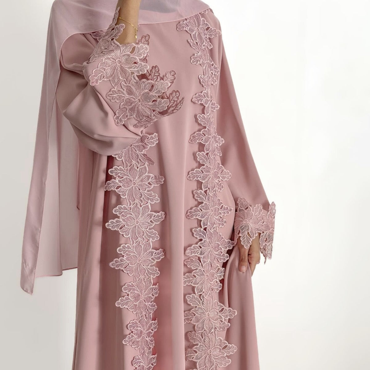 Rosalie Lace Open Abaya Set | Inner Dress