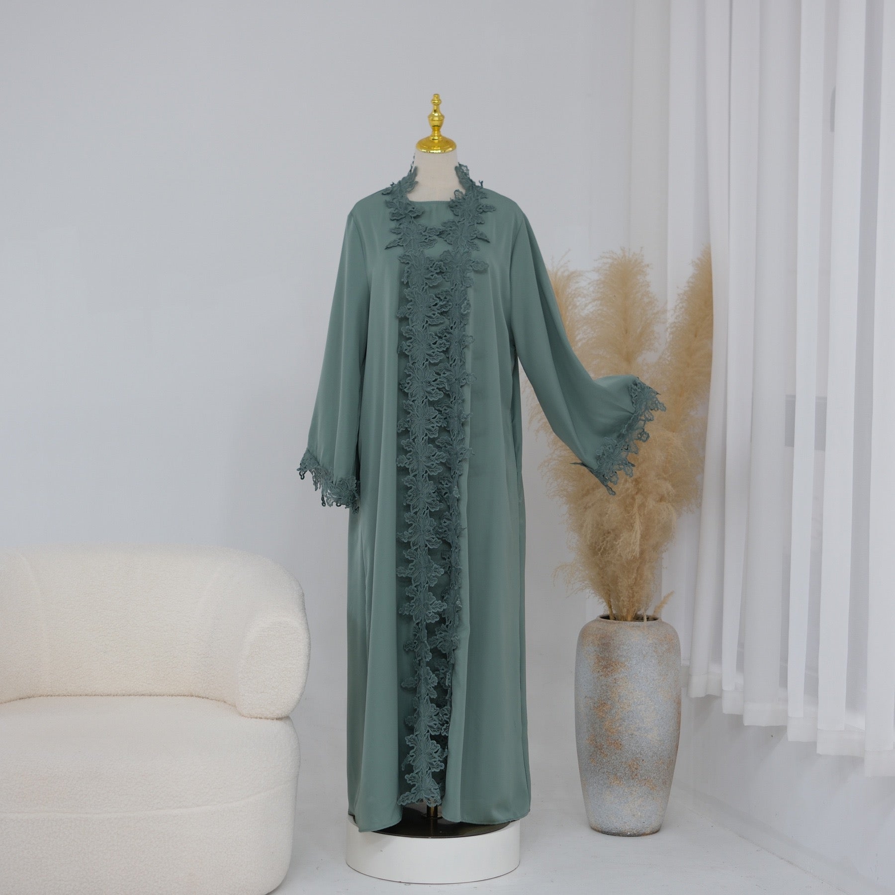 Rosalie Lace Open Abaya Set | Inner Dress