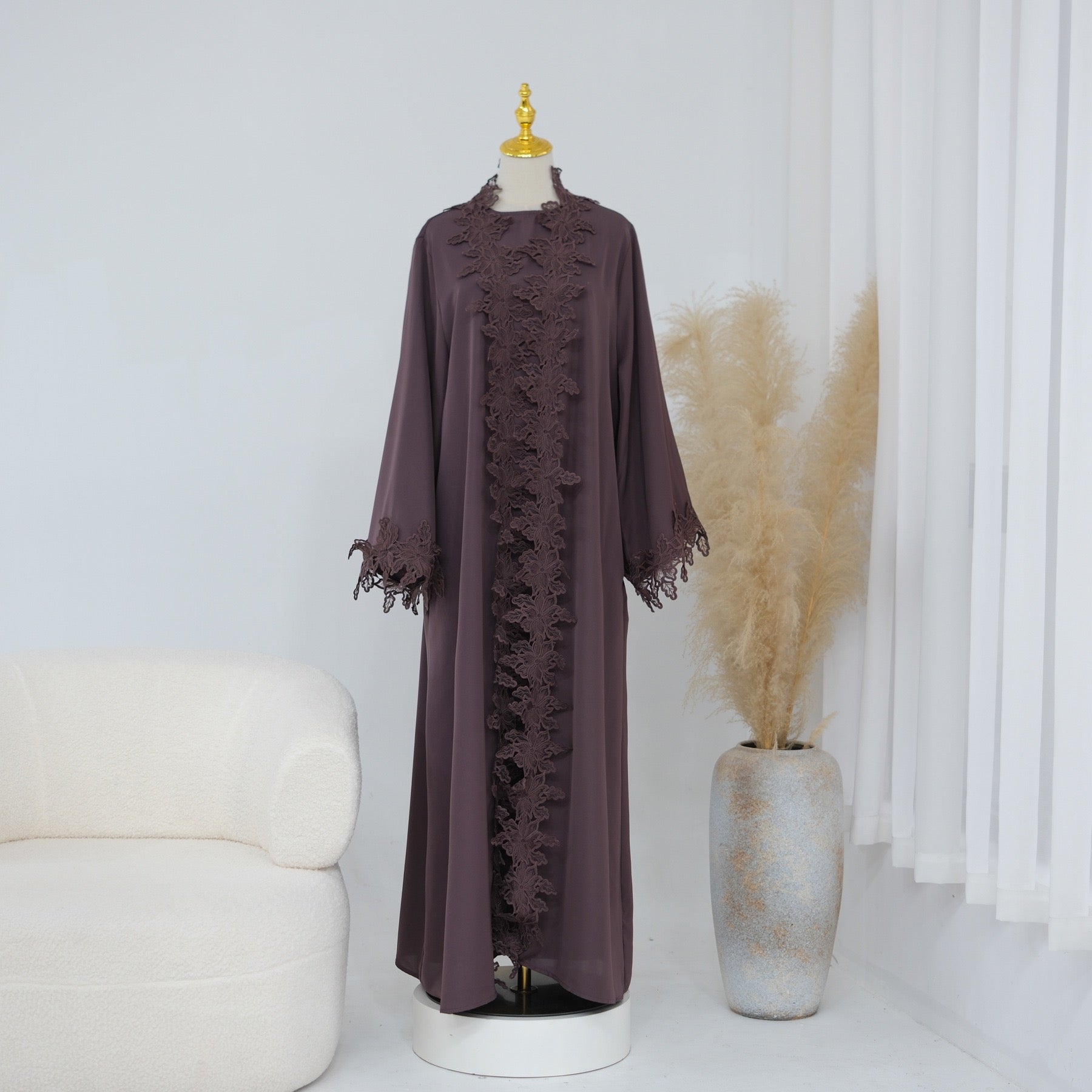 Rosalie Lace Open Abaya Set | Inner Dress