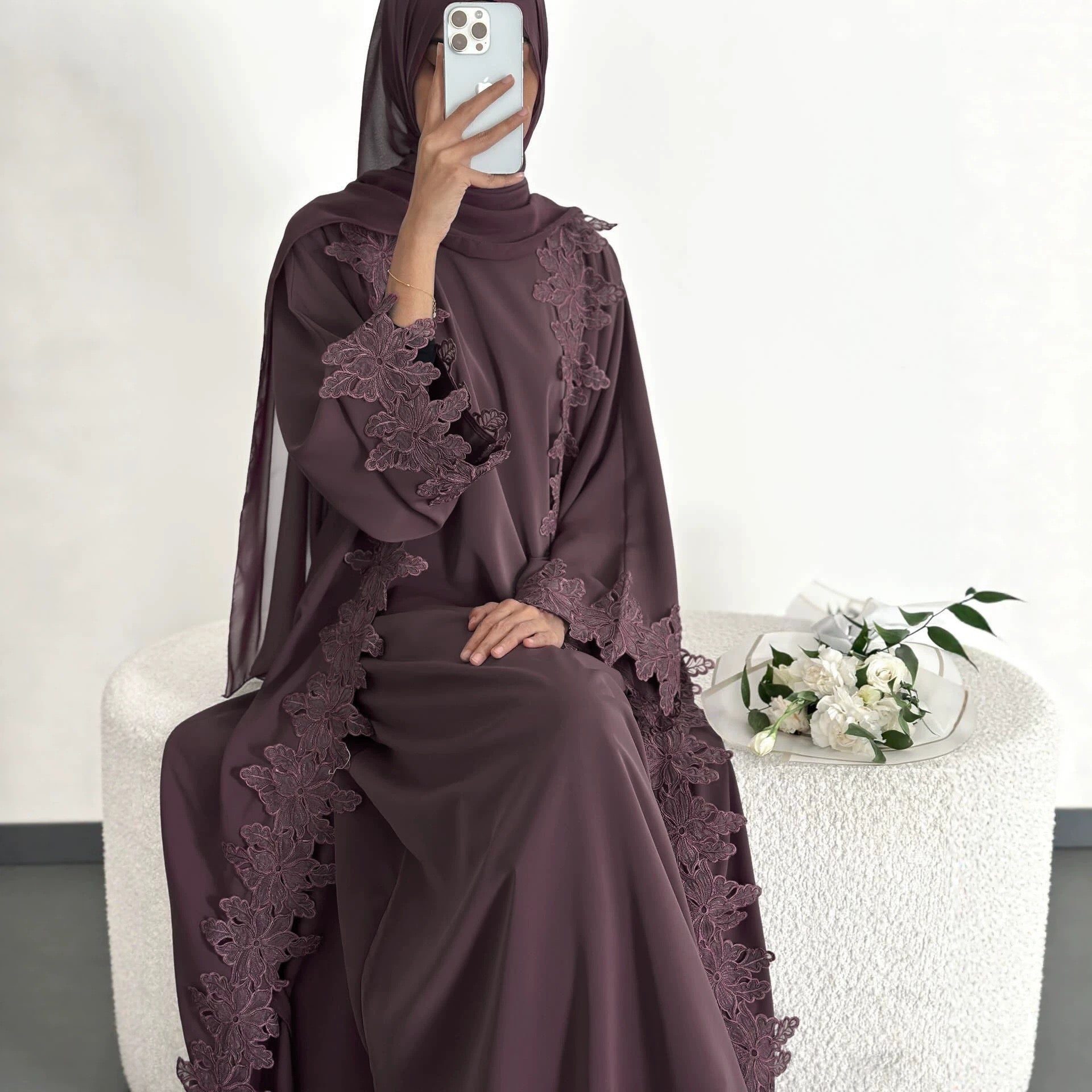 Rosalie Lace Open Abaya Set | Inner Dress