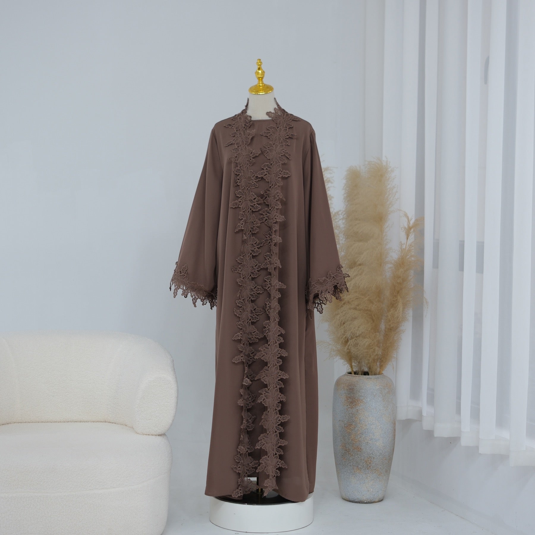 Rosalie Lace Open Abaya Set | Inner Dress