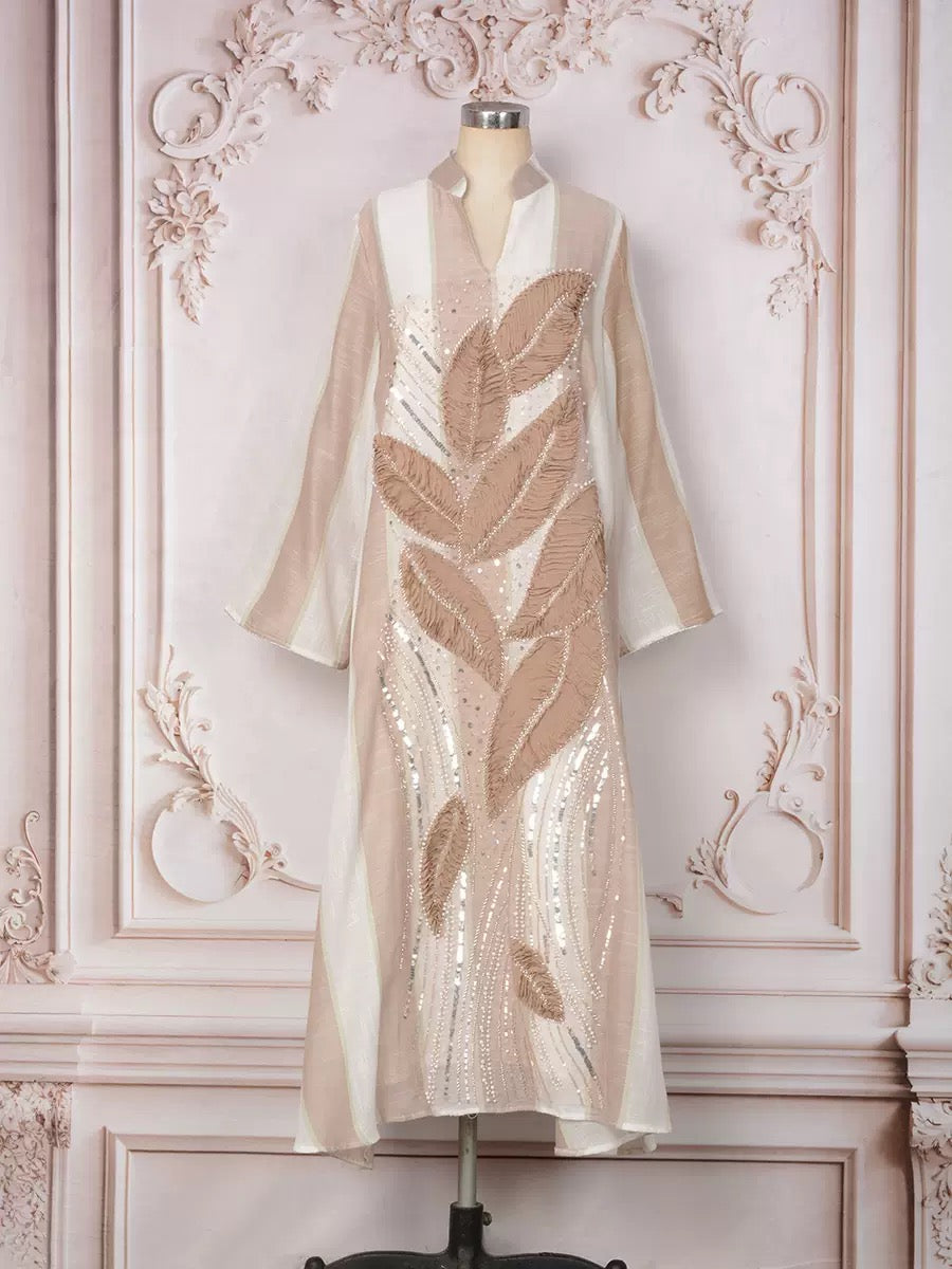 Ivy Beaded Kaftan | Leaf Organza