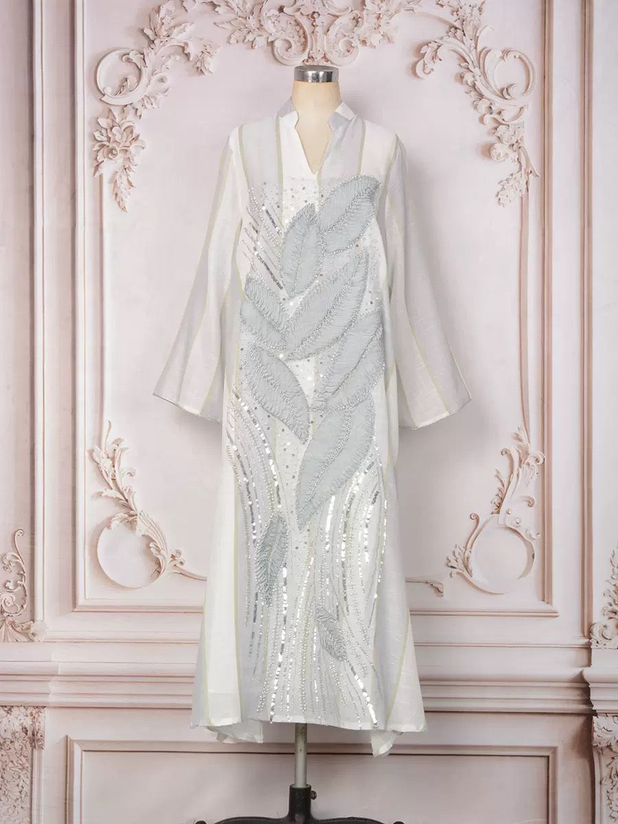 Ivy Beaded Kaftan | Leaf Organza