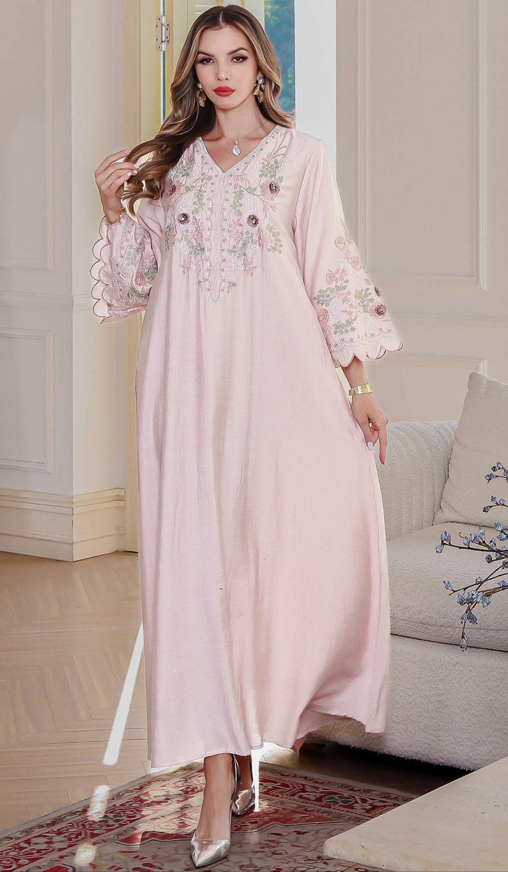 Sakura Glow  Embroidered Abaya– Eid & Ramadan Modest Long Dress (LX04)