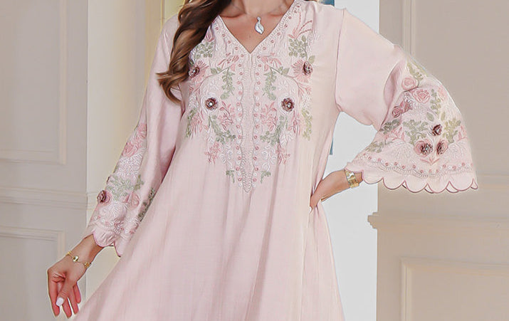 Sakura Glow  Embroidered Abaya– Eid & Ramadan Modest Long Dress (LX04)