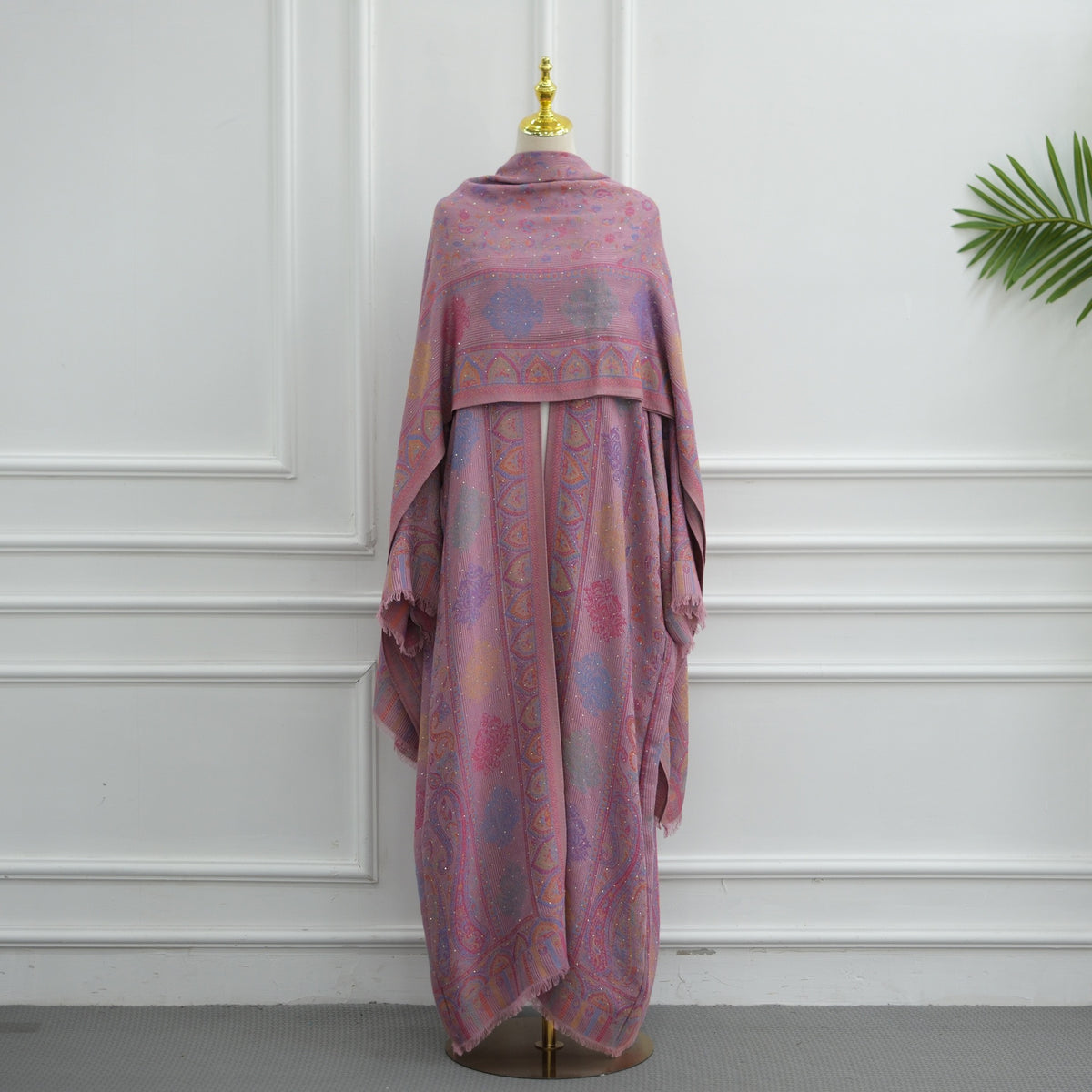 Serene Pashmina Jacquard Open Abaya Set | Hijab Included