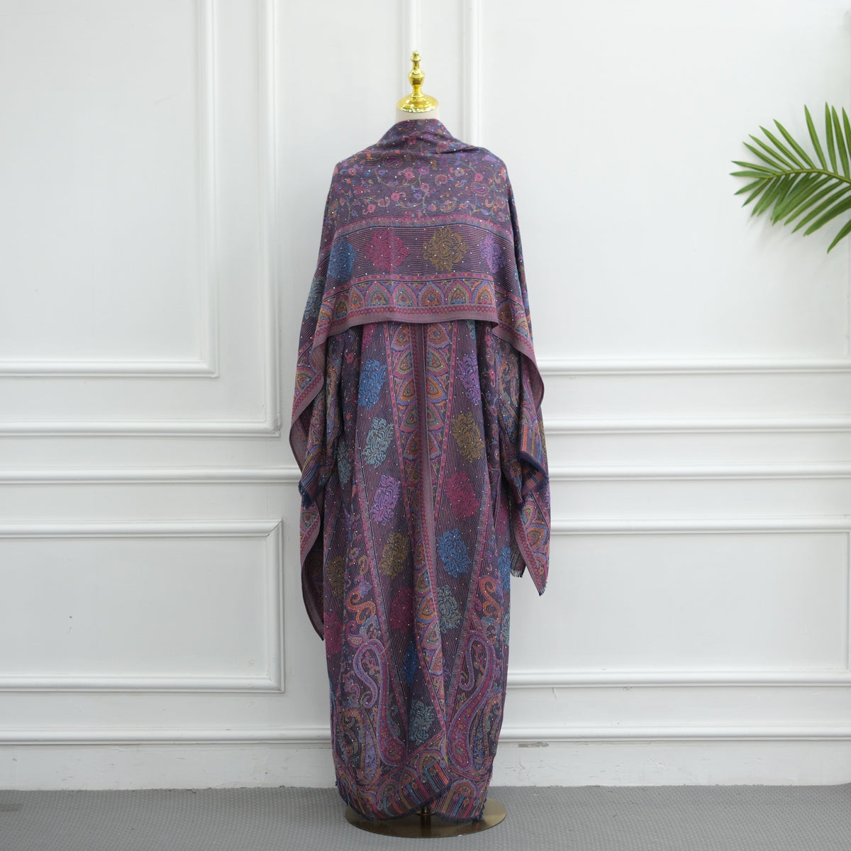 Serene Pashmina Jacquard Open Abaya Set | Hijab Included