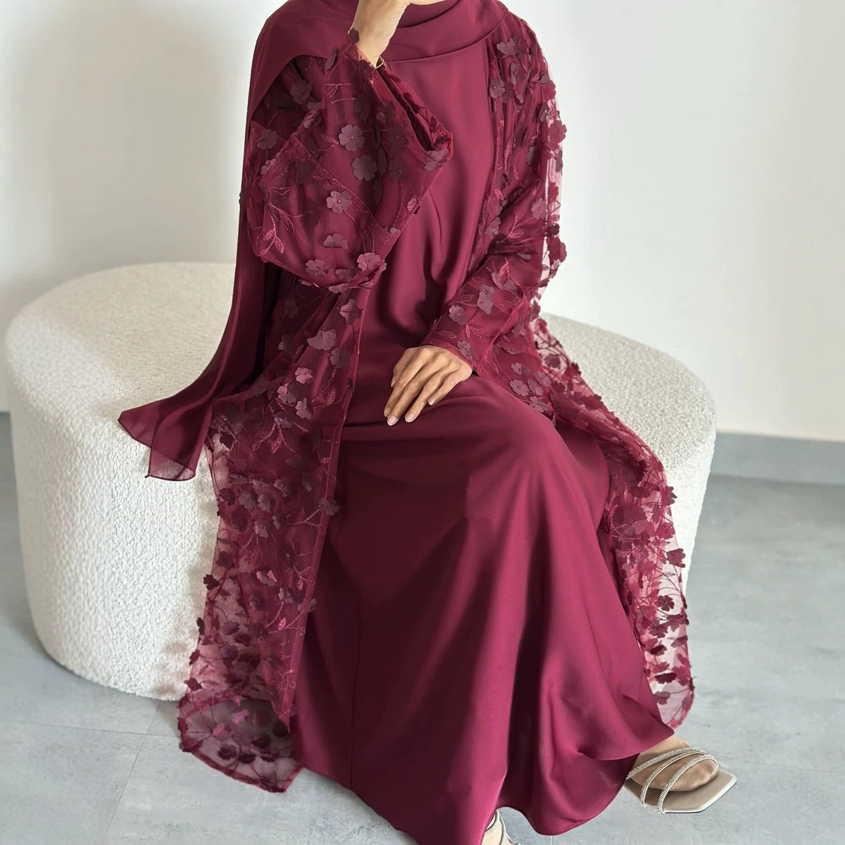 Rosalind Floral Lace Abaya Set | 3-Piece