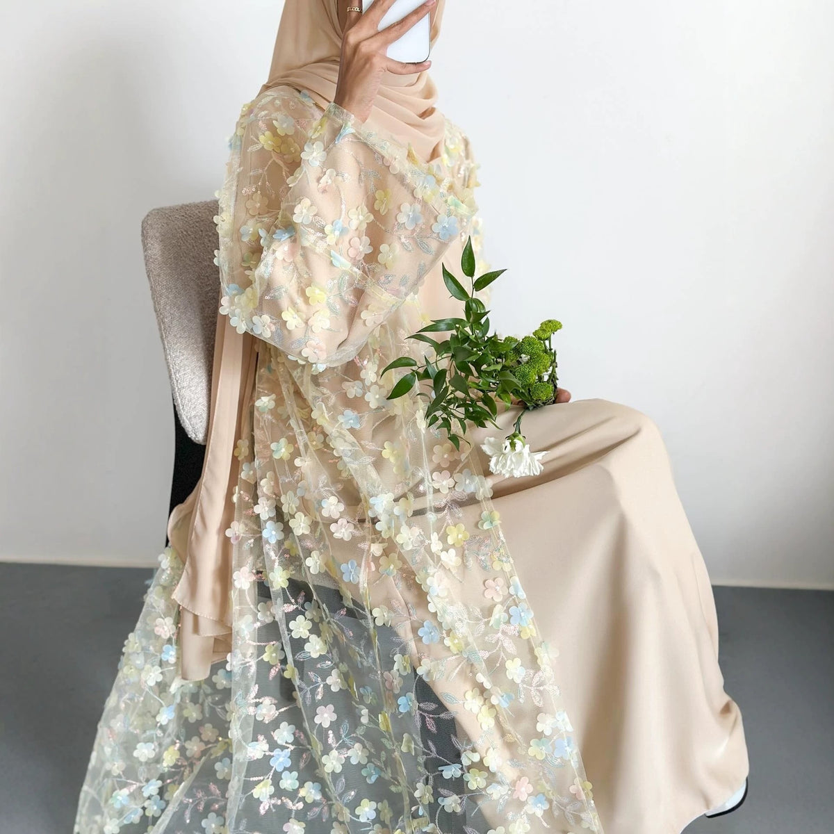 Rosalind Floral Lace Abaya Set | 3-Piece