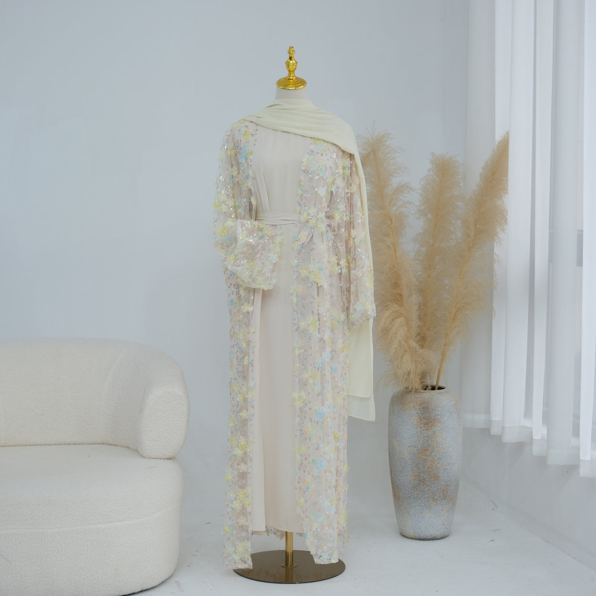 Rosalind Floral Lace Abaya Set | 3-Piece