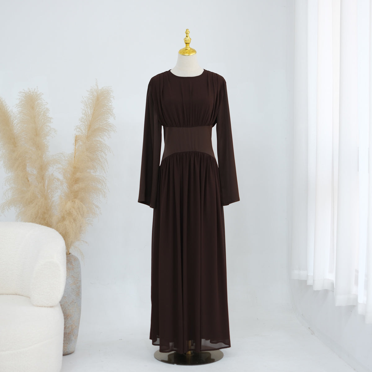Marina Cinched-Waist Double-Layer Maxi Dress