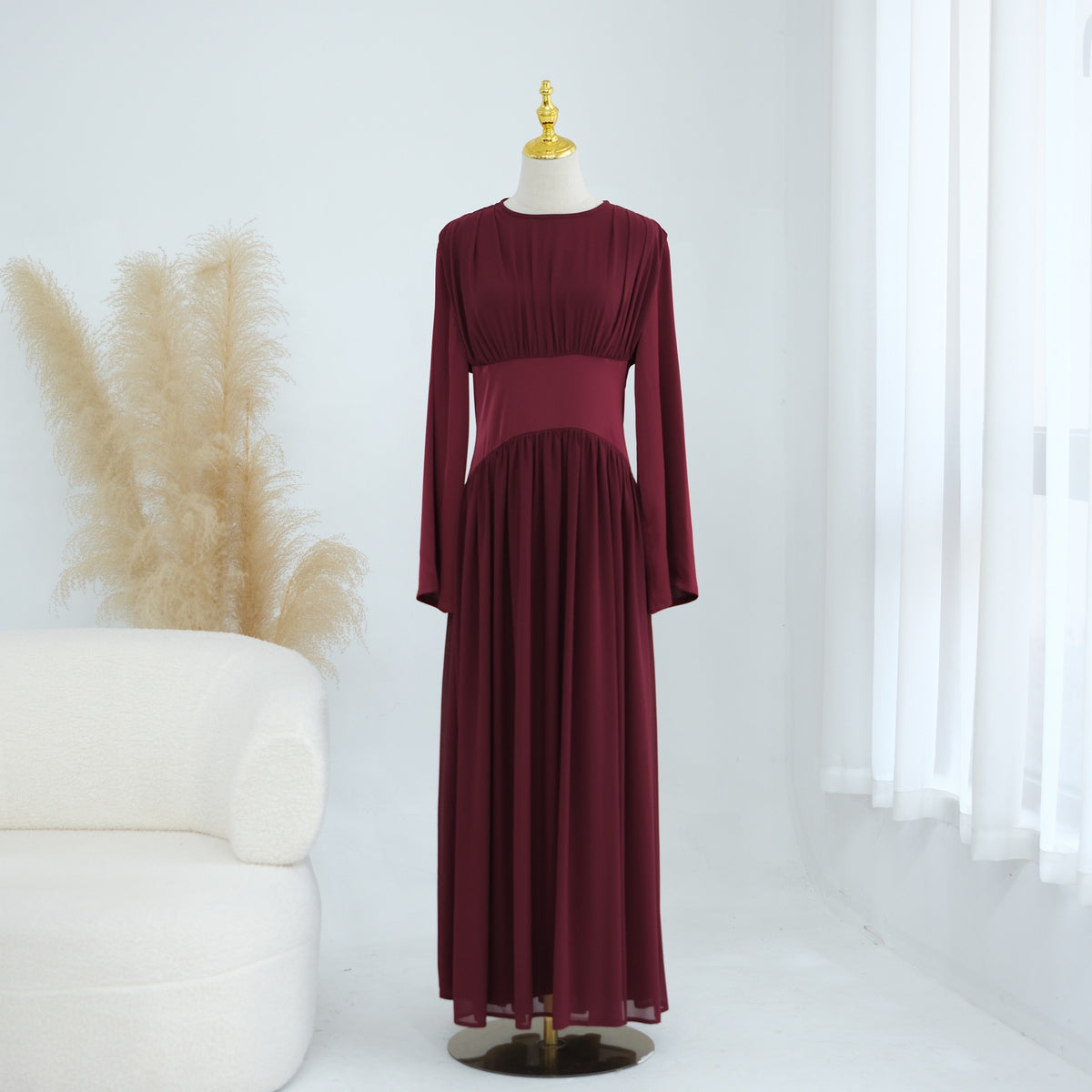 Marina Cinched-Waist Double-Layer Maxi Dress
