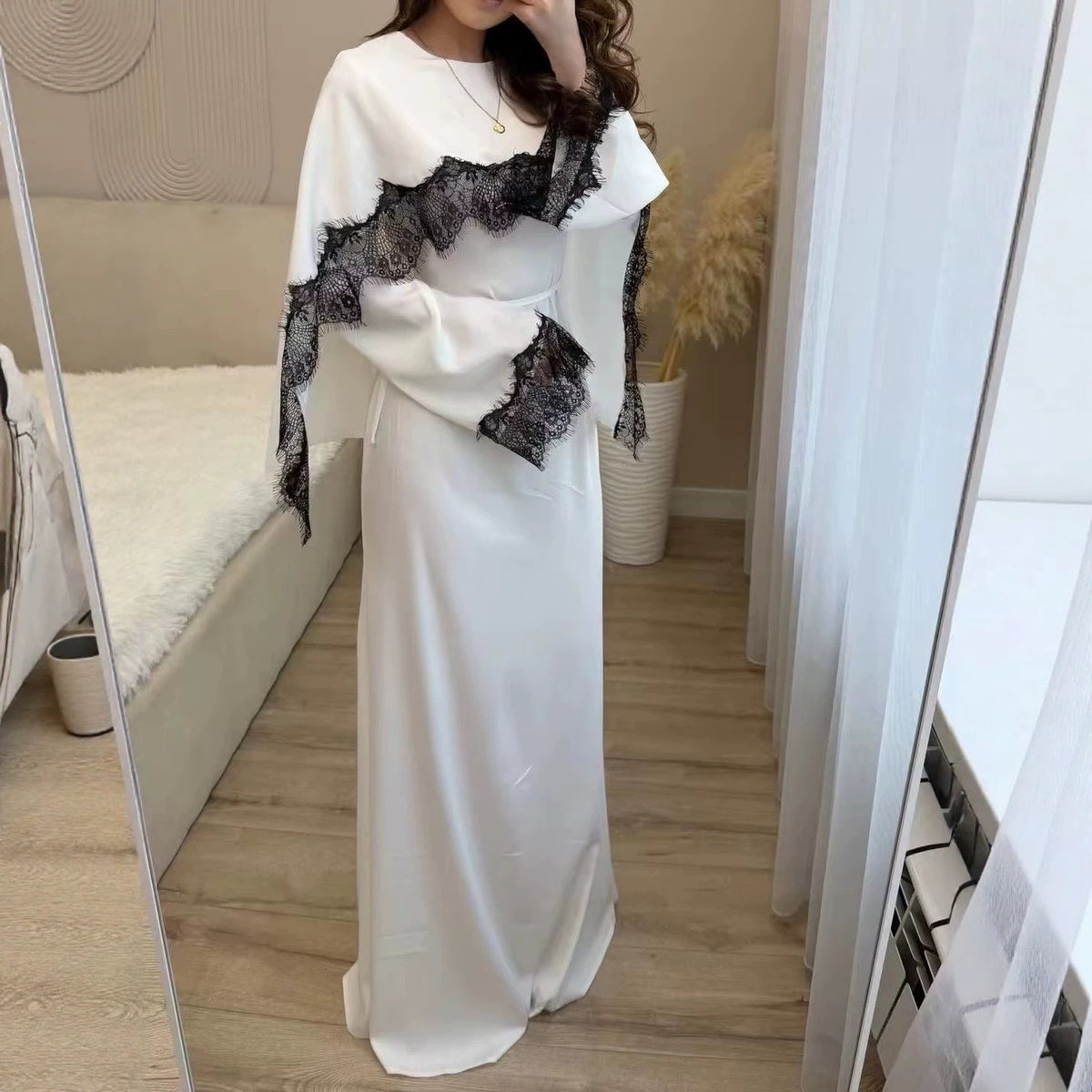 Elowen Lace-Trim Cape Sleeve Maxi Dress