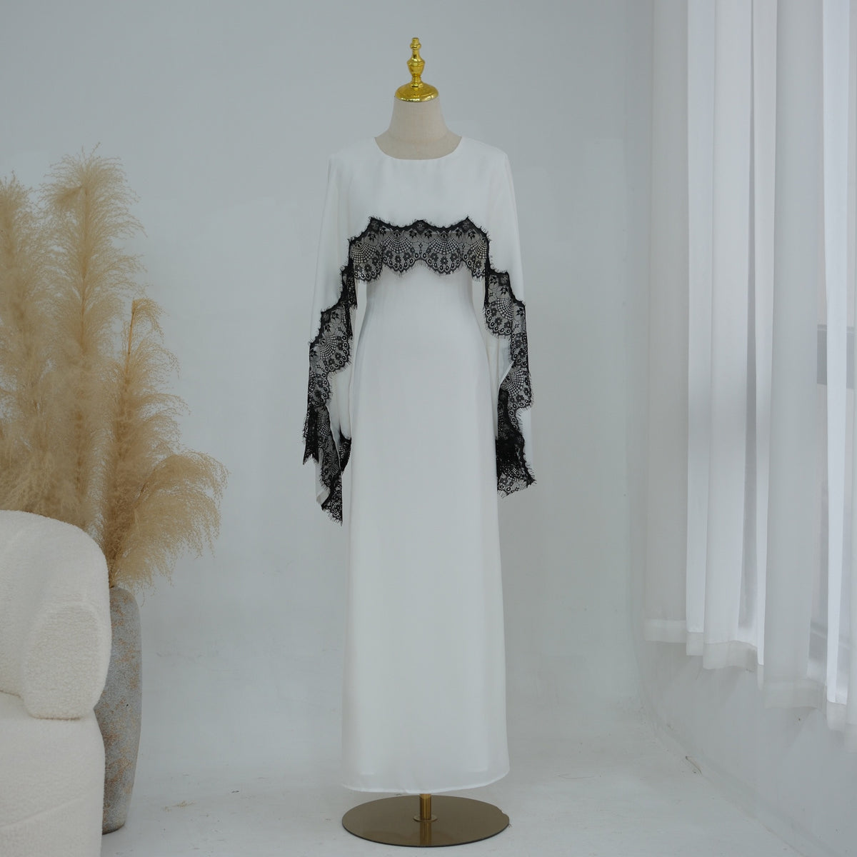 Elowen Lace-Trim Cape Sleeve Maxi Dress