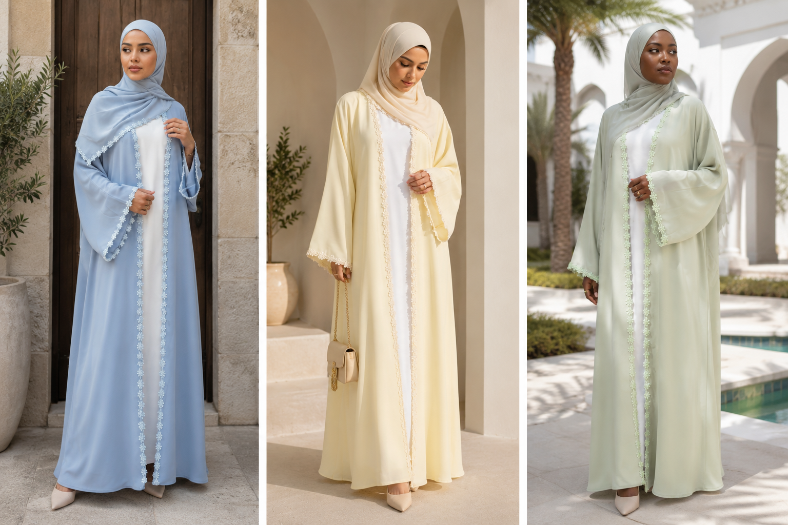 Daisy Lace Open Abaya Set | Hijab Included