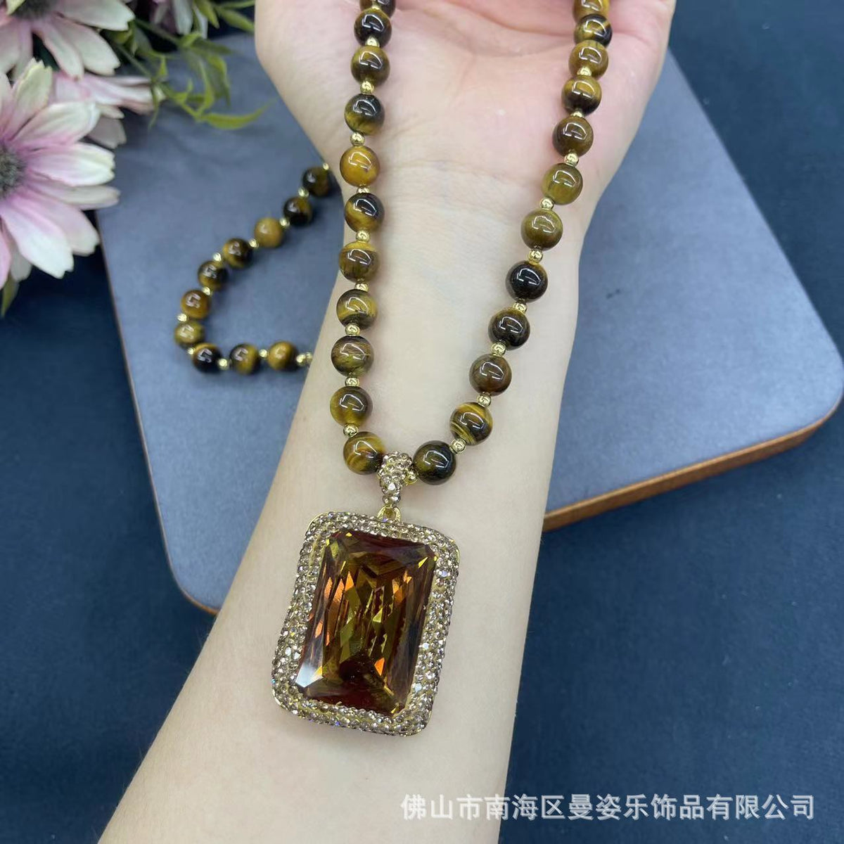Amber-color stone necklace