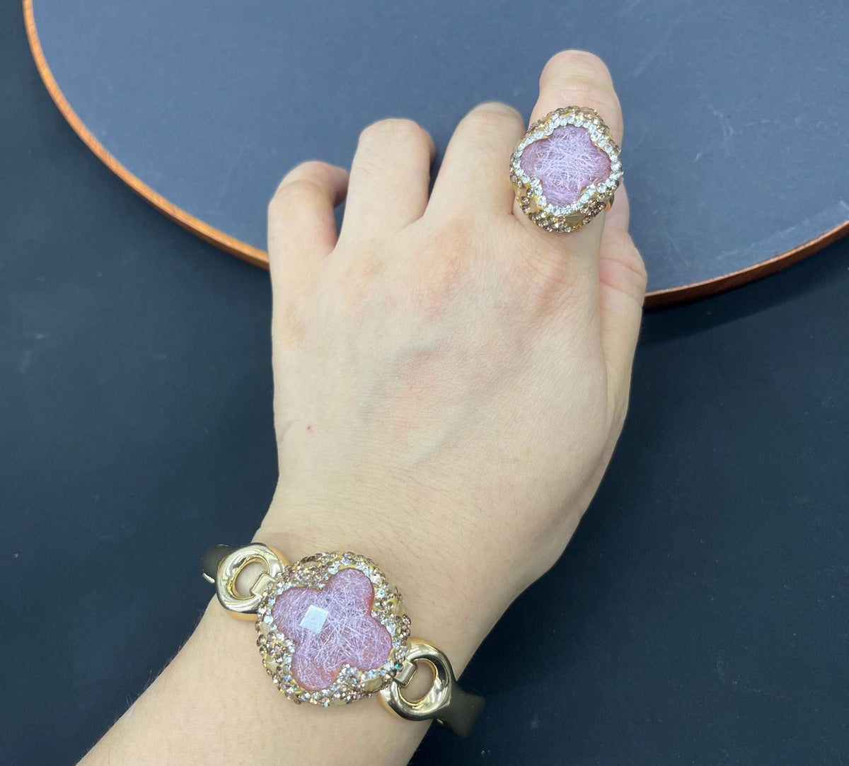 Clover opal-look bracelet and ring set