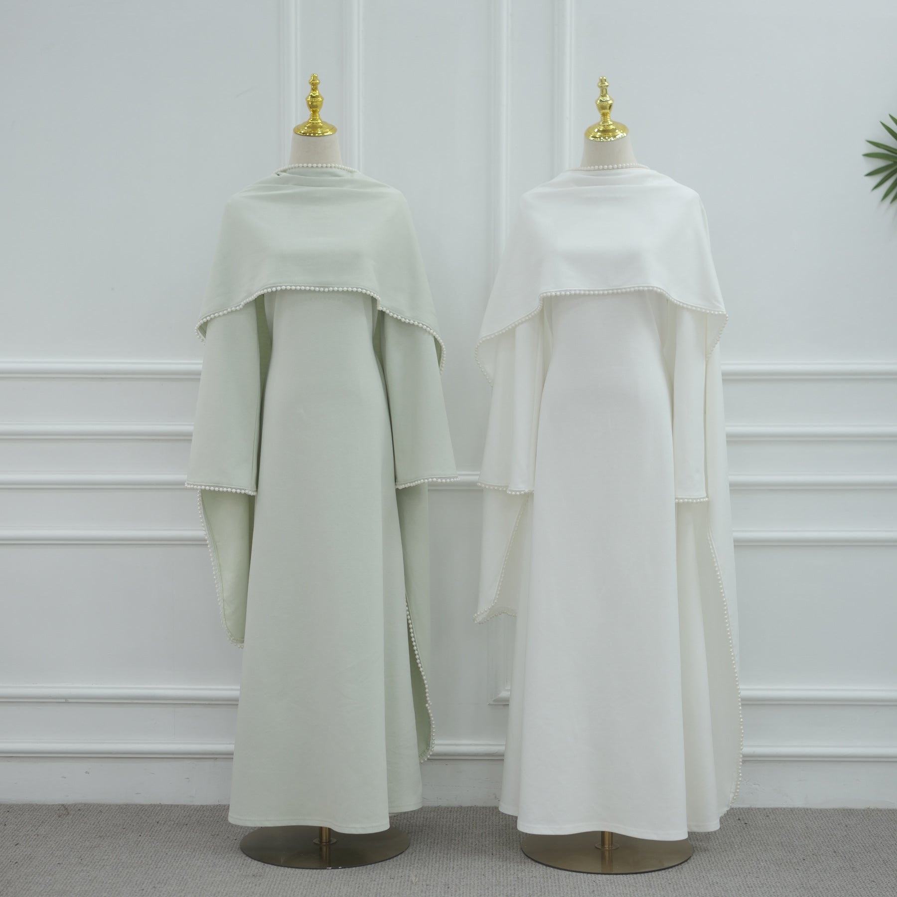 Pearl Trim Cape Abaya-Eid & Ramadan Modest Long Dress (LX089)