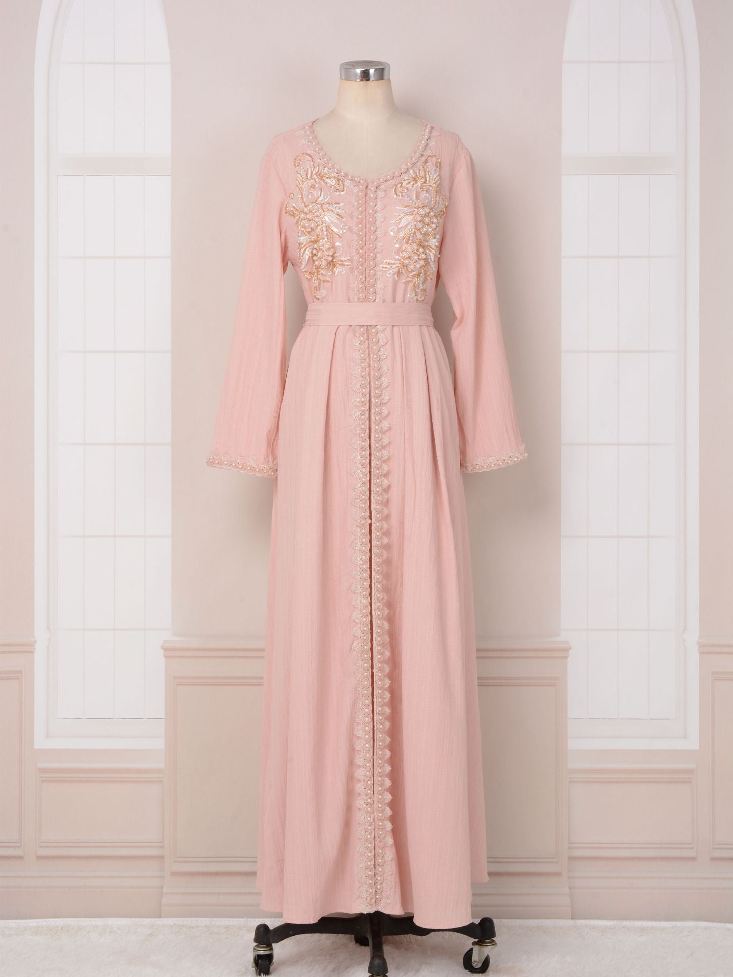 ABY006 Blush Petal Embroidered Abaya