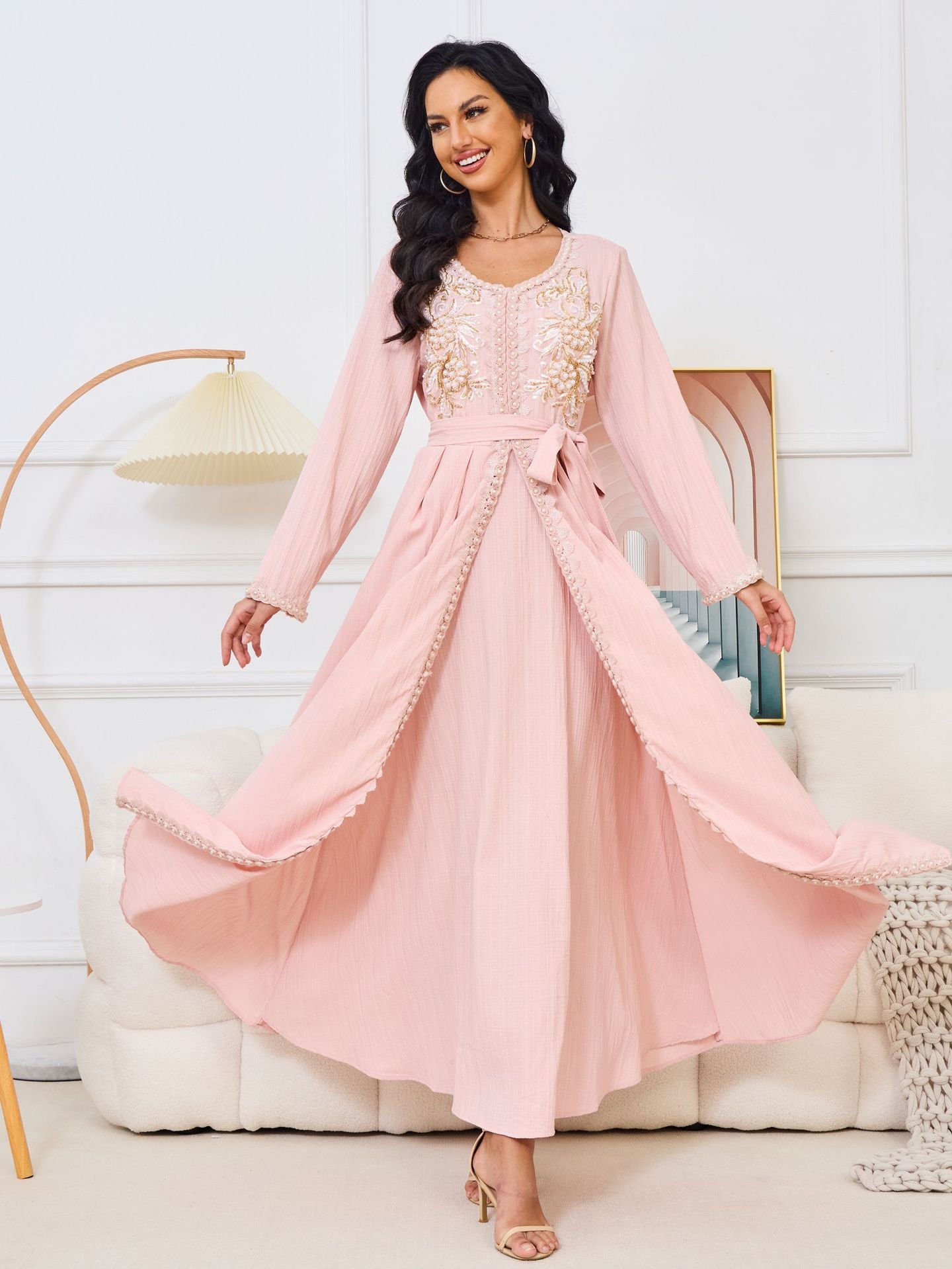 ABY006 Blush Petal Embroidered Abaya