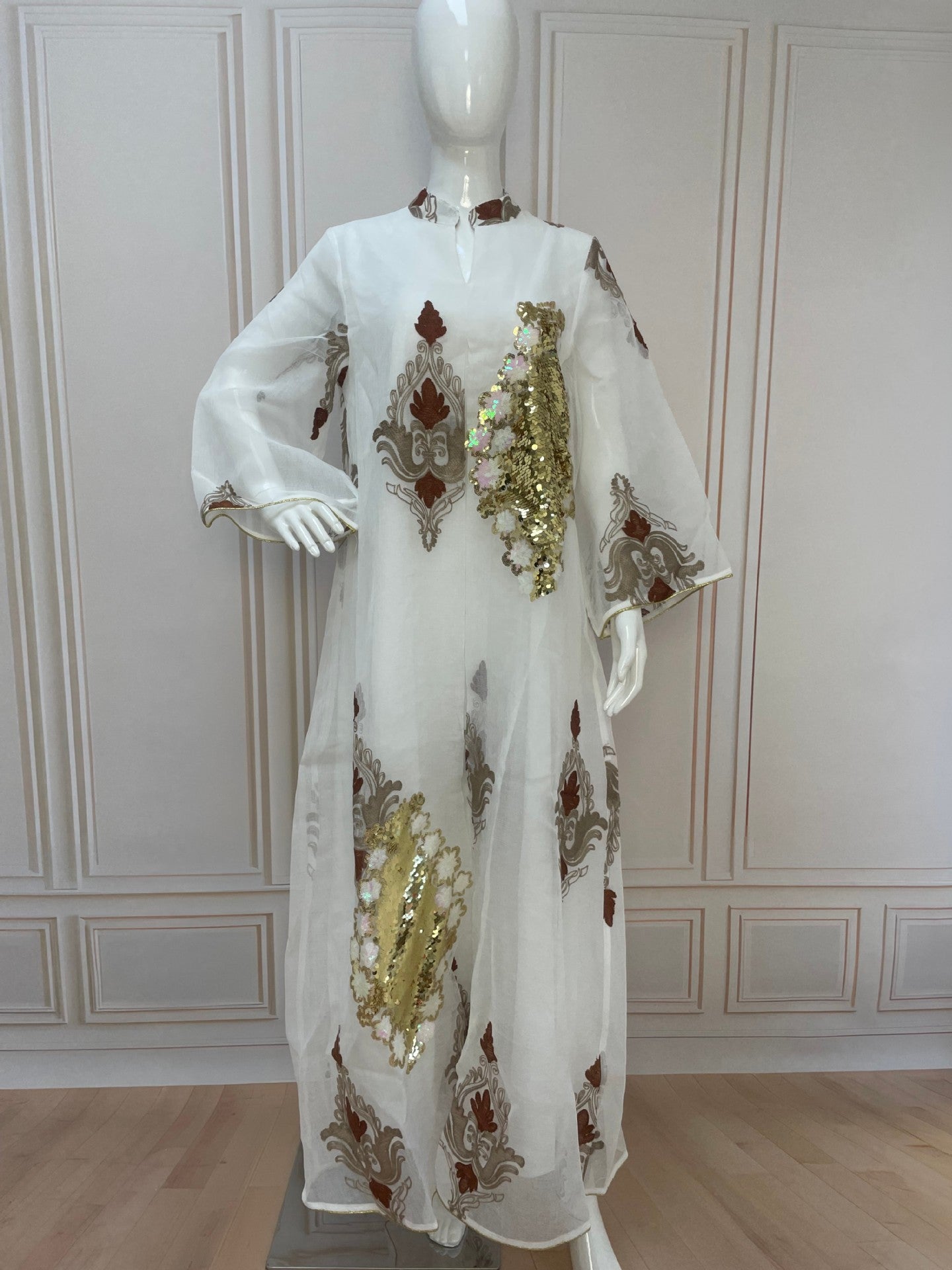 Majestic Sequin Elegance A-Line Abaya – Eid & Ramadan Modest Long Dress (LX07)
