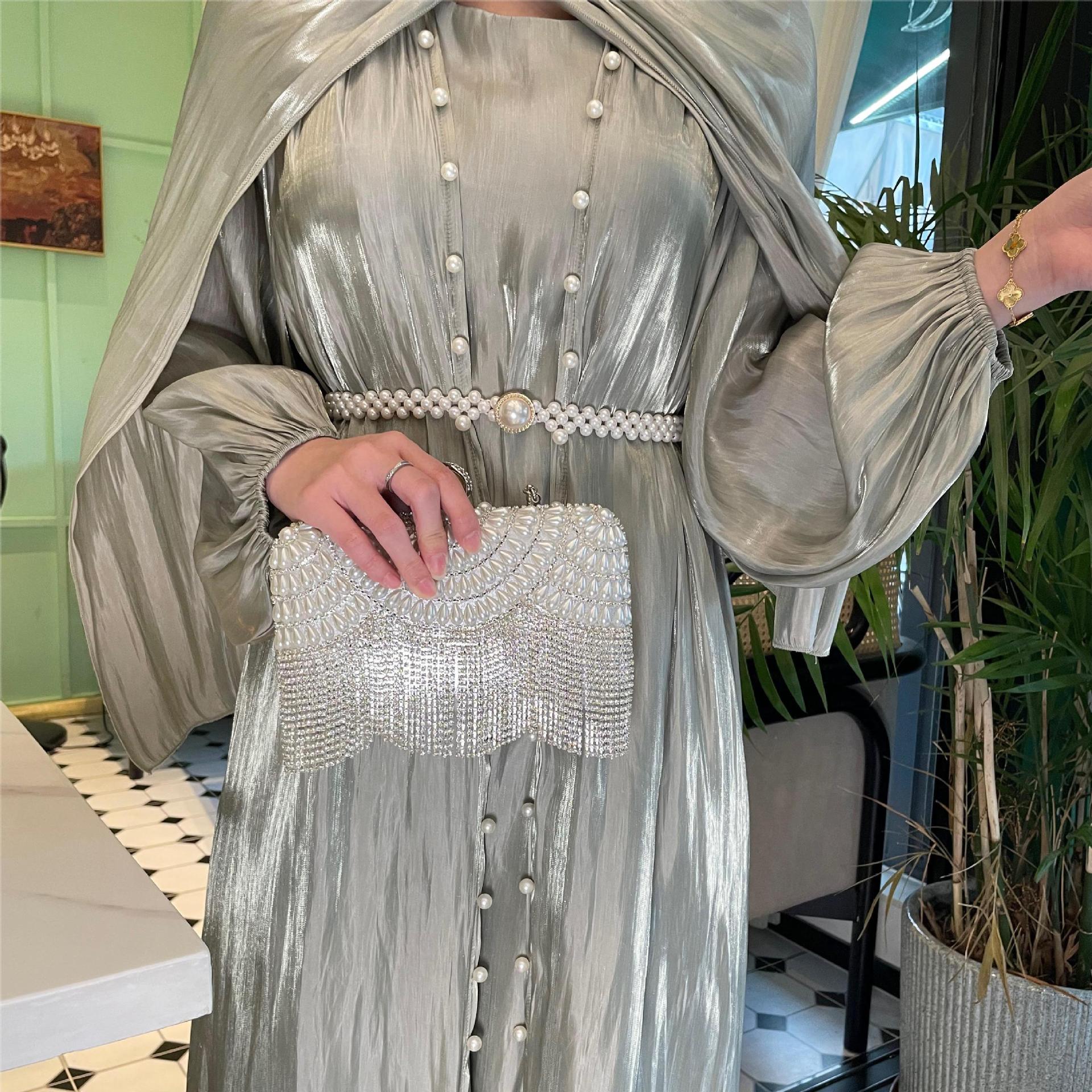 LX10 Eid abaya/ramadan abaya/ Eid dresses Lantern Sleeve Lux Radiance Four-Piece Satin Abaya