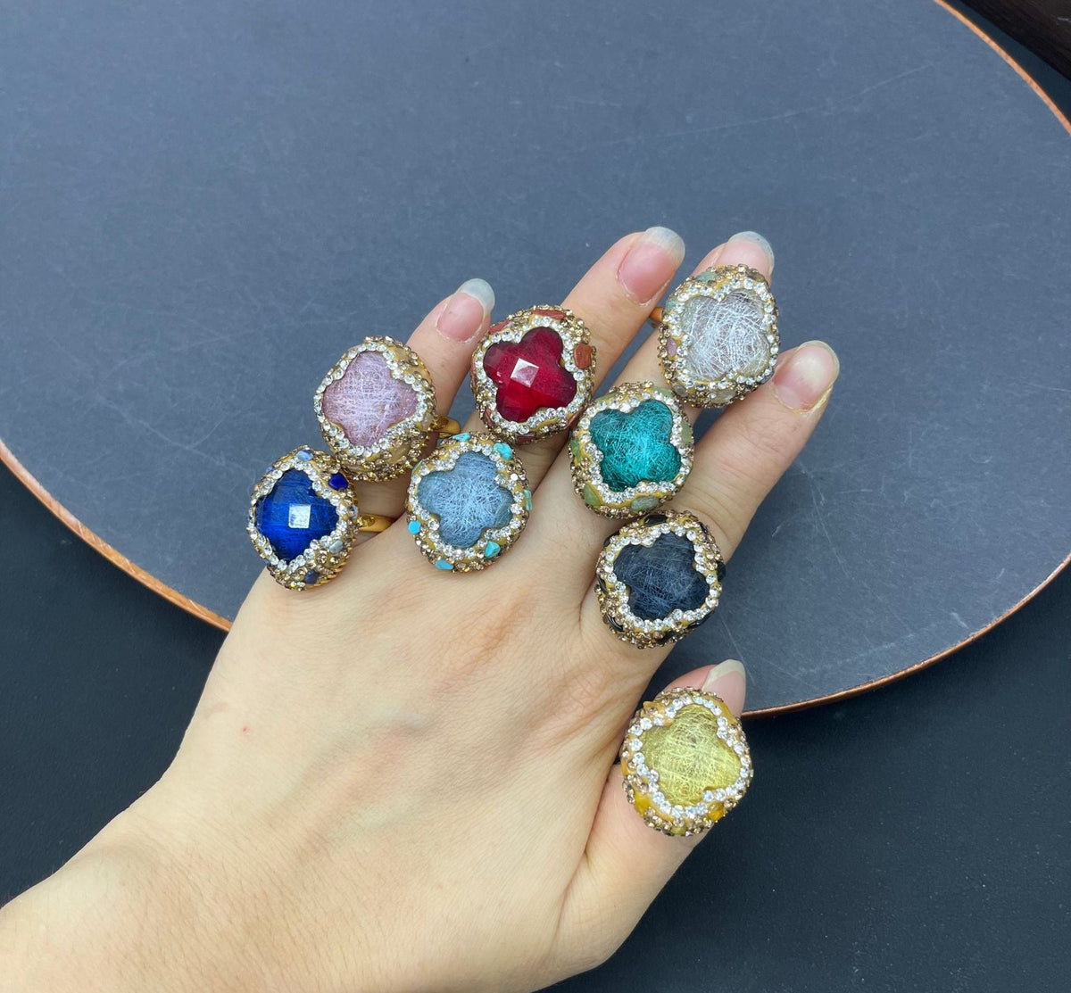 Clover opal-look bracelet and ring set