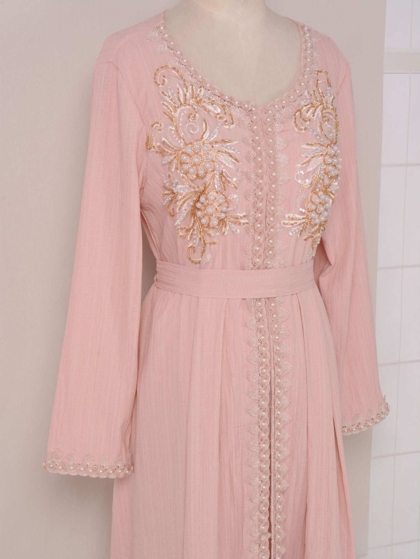 ABY006 Blush Petal Embroidered Abaya