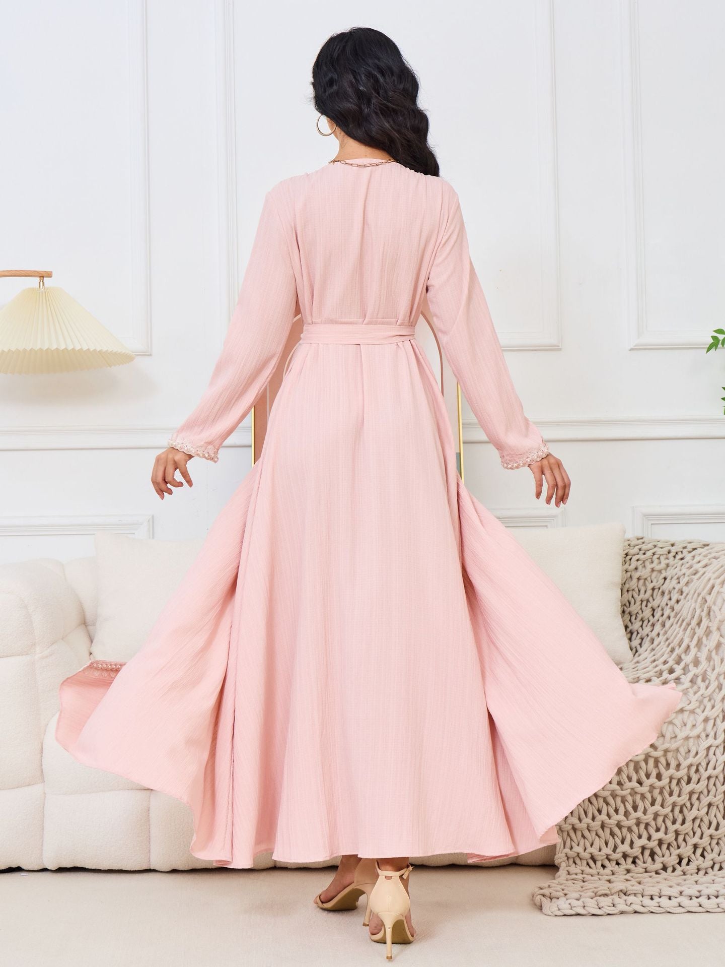 ABY006 Blush Petal Embroidered Abaya