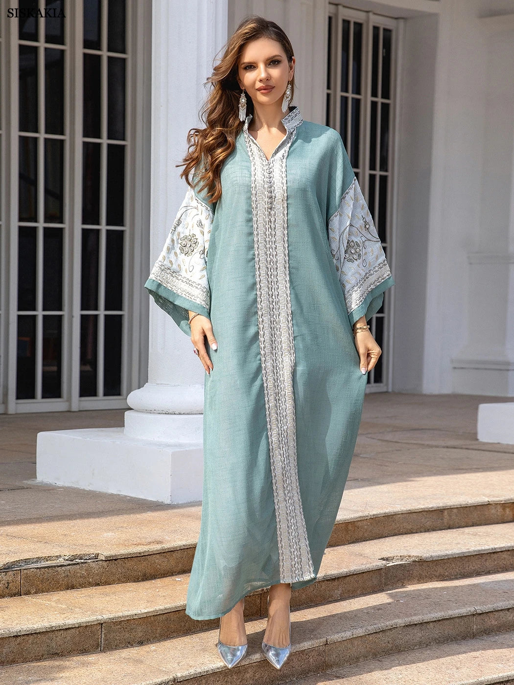 ABY018 Luxury Linen Two-Layer Embroidered Abaya