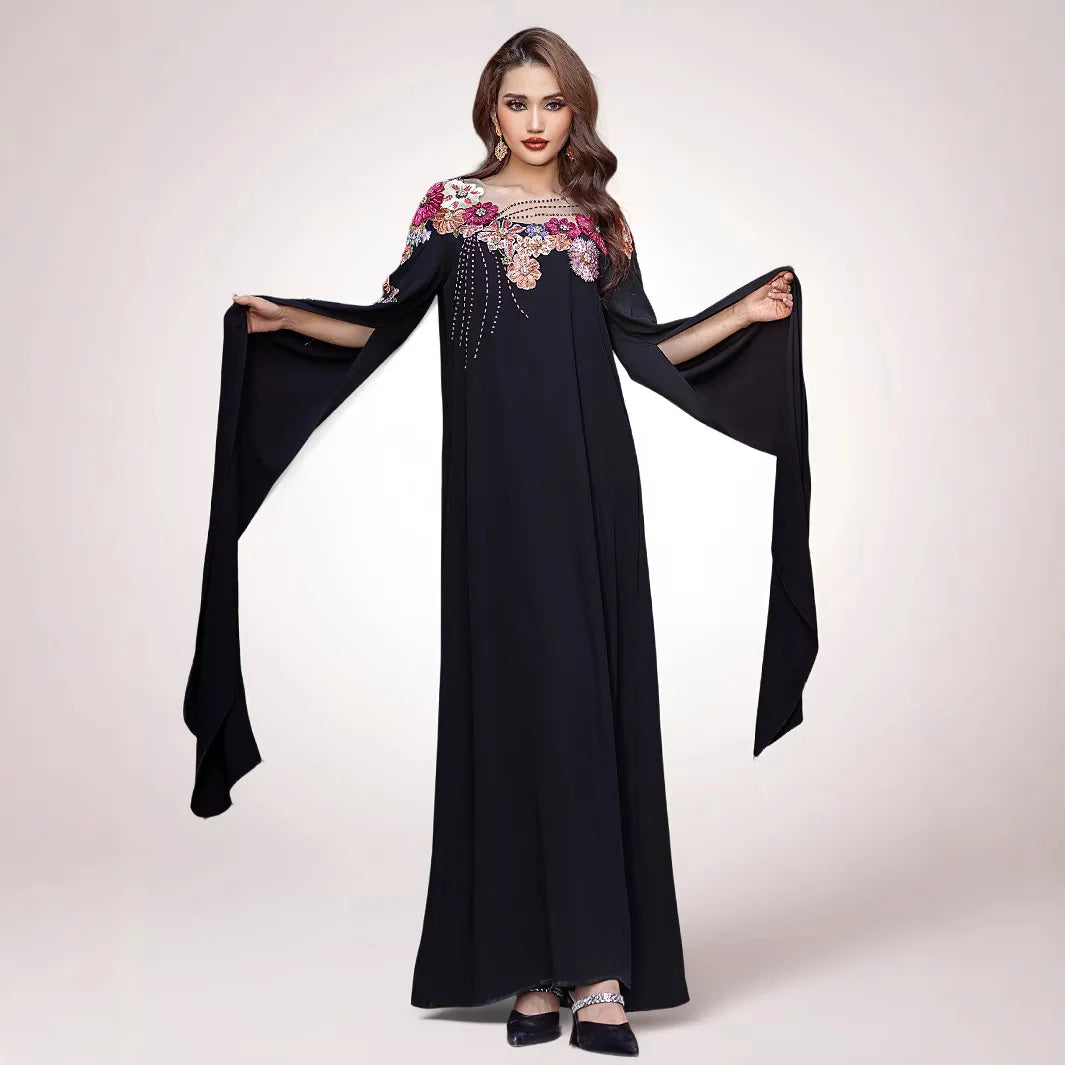 Floral Cascade Evening Abaya – Eid & Ramadan Modest Long Dress (LXF8)