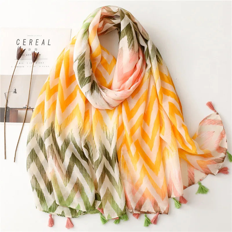 HB14 Floral Tassel Viscose Shawls