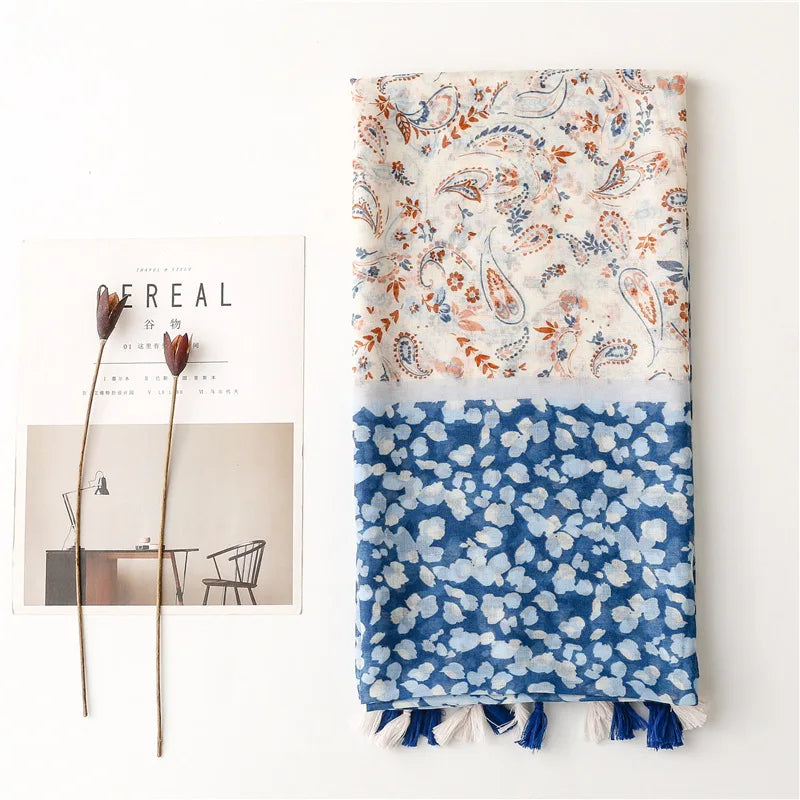 HB14 Floral Tassel Viscose Shawls