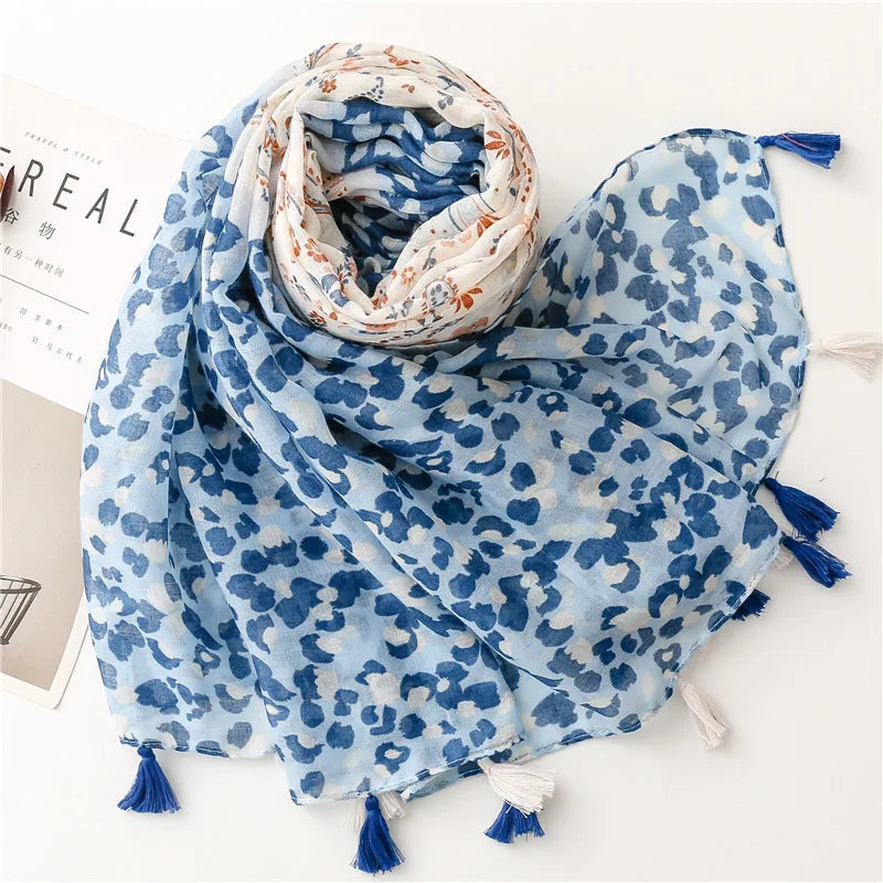 HB14 Floral Tassel Viscose Shawls