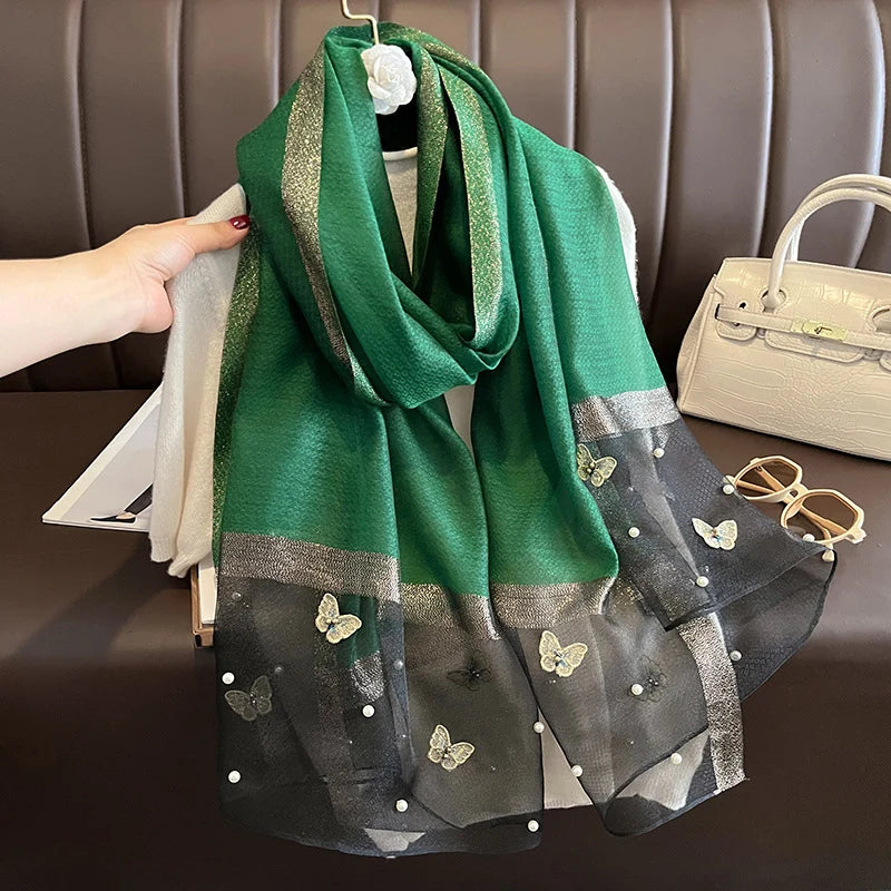 Luxury Silk Shawl Scarf- Butterfly Pearl Silk Scarf/Hijab Collection