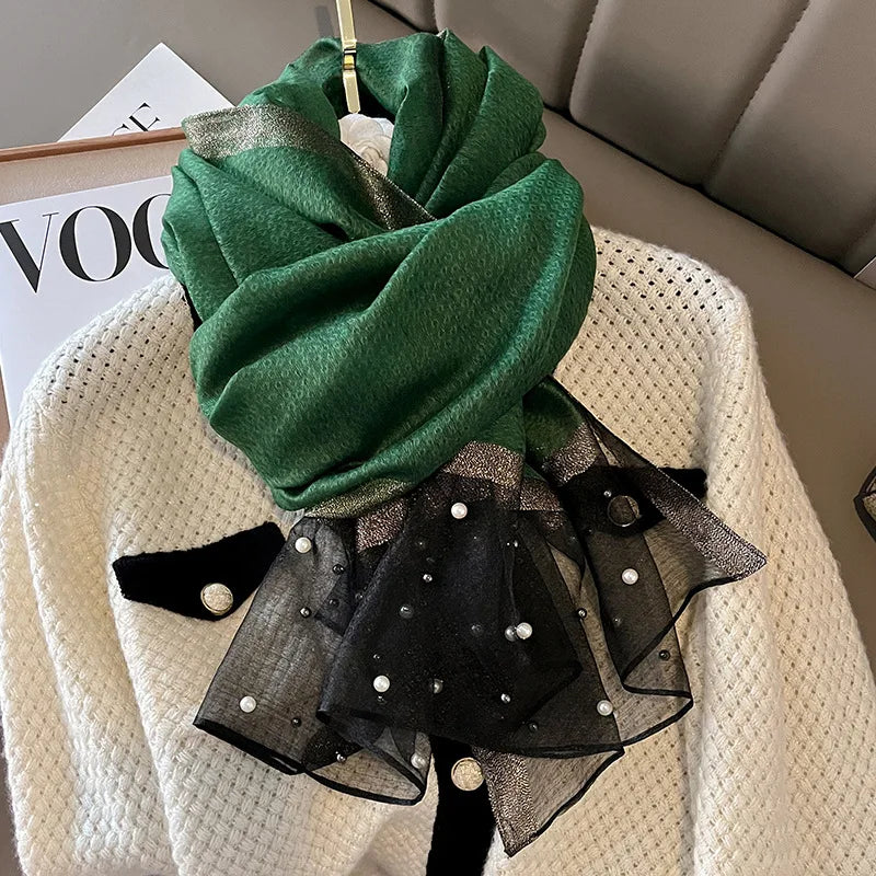 Luxury Elegant Pearl Trim Scarf Collection