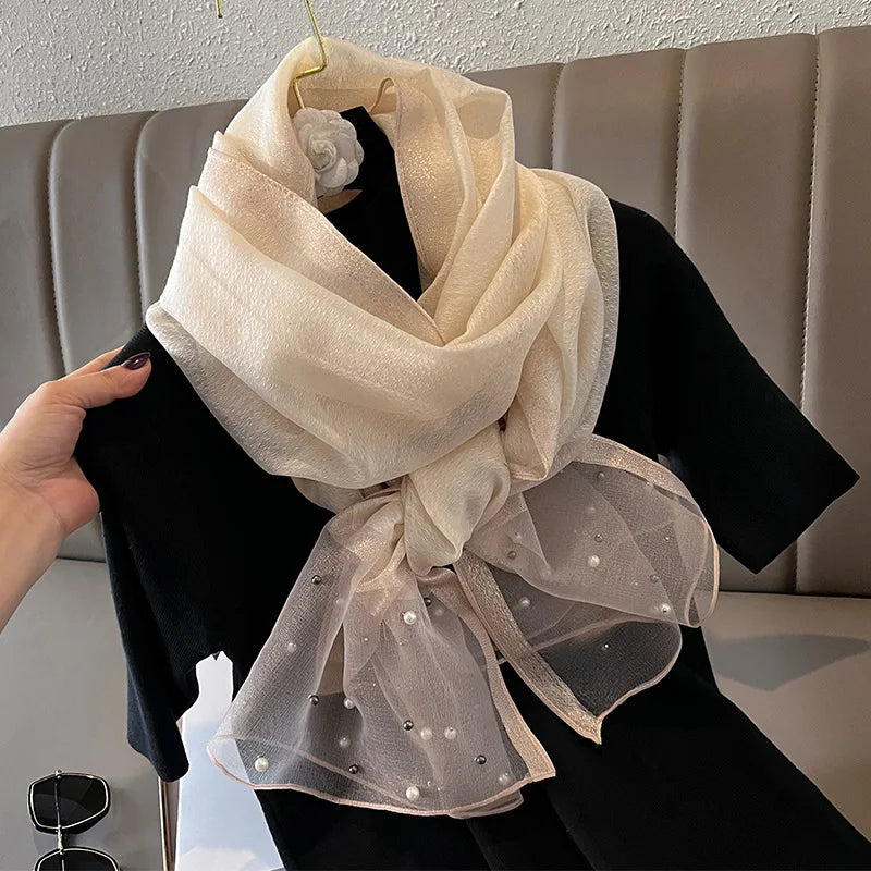 Luxury Elegant Pearl Trim Scarf Collection