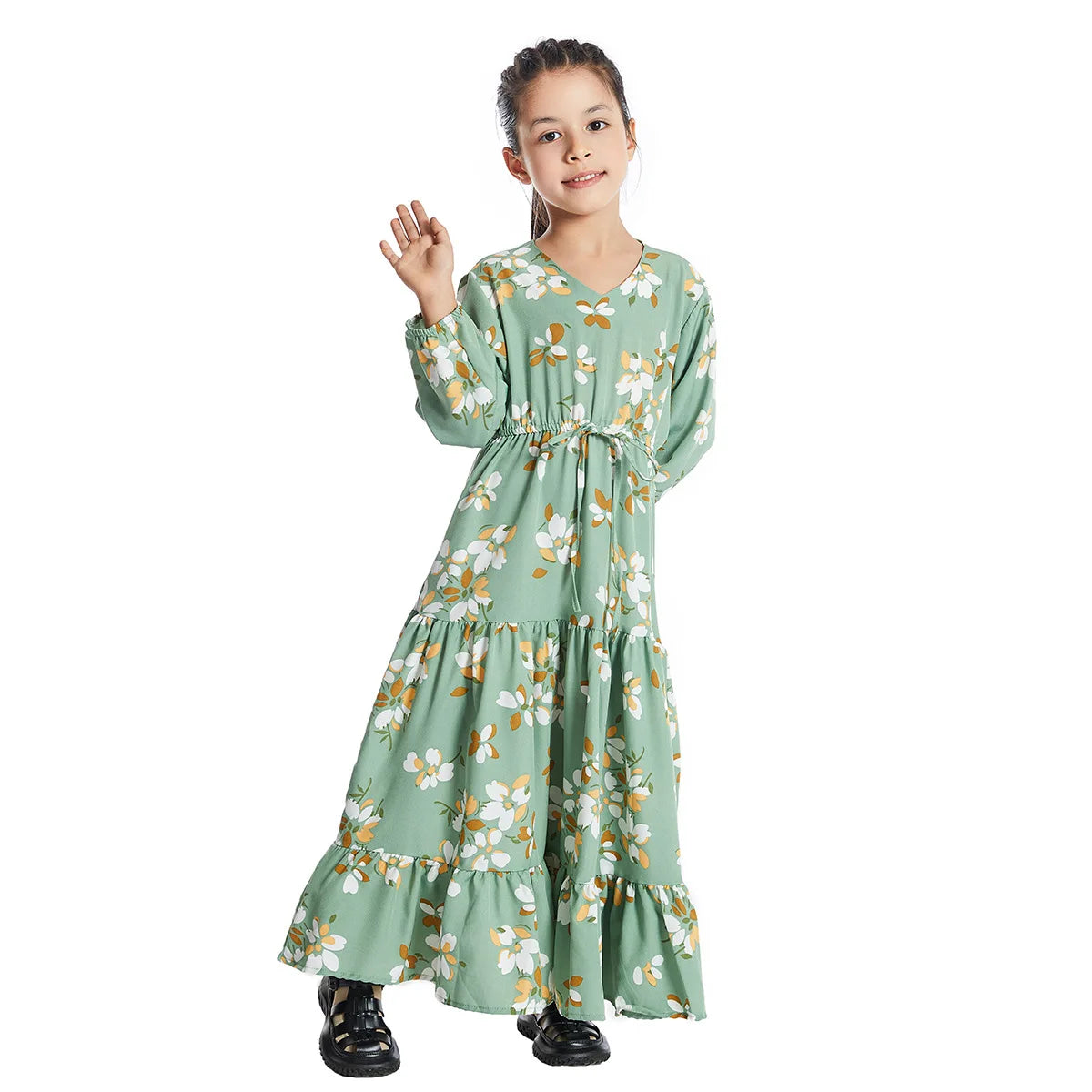 CH06 Kids Long Sleeve Floral Print Dresses