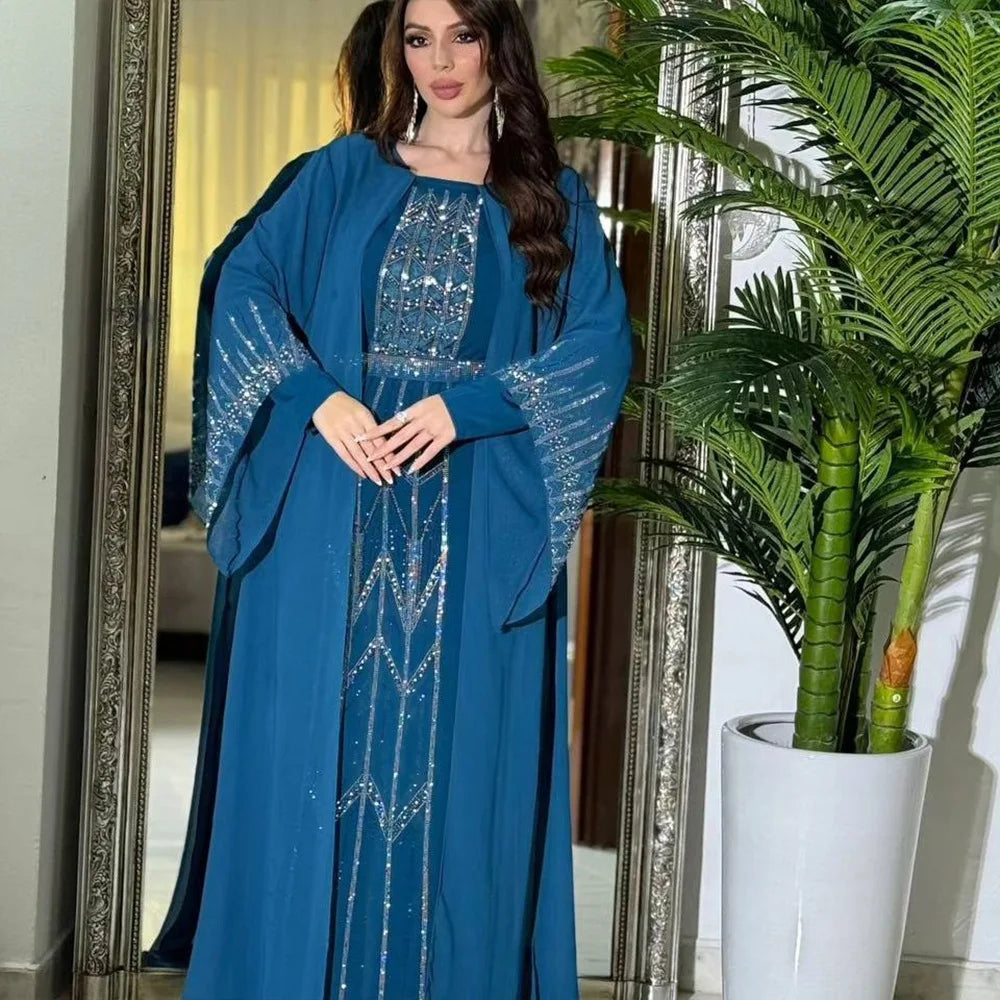 ABY003 Vibrant Embroidered Abaya Collection /Dubai Kaftan Abaya Robe Marocaine