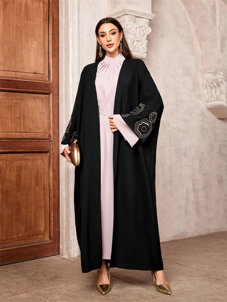 EG25 Ramadan Eid Satin Open Kimono Abaya/ Floral sleeves