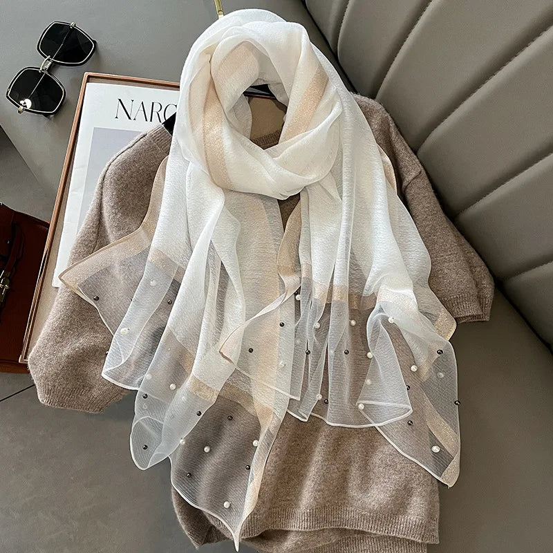 Luxury Elegant Pearl Trim Scarf Collection