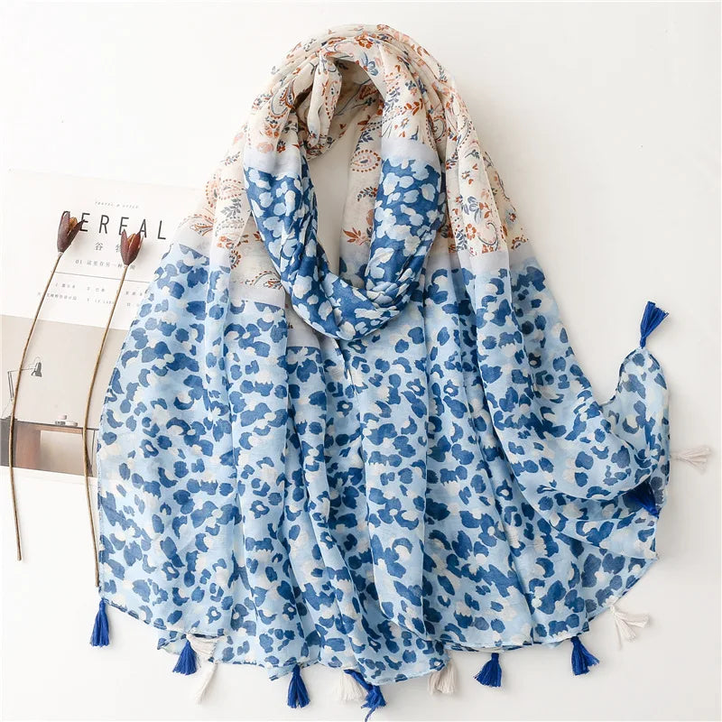 HB14 Floral Tassel Viscose Shawls