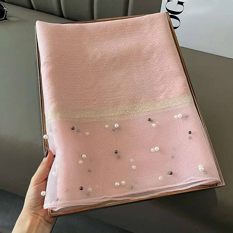 Luxury Elegant Pearl Trim Scarf Collection